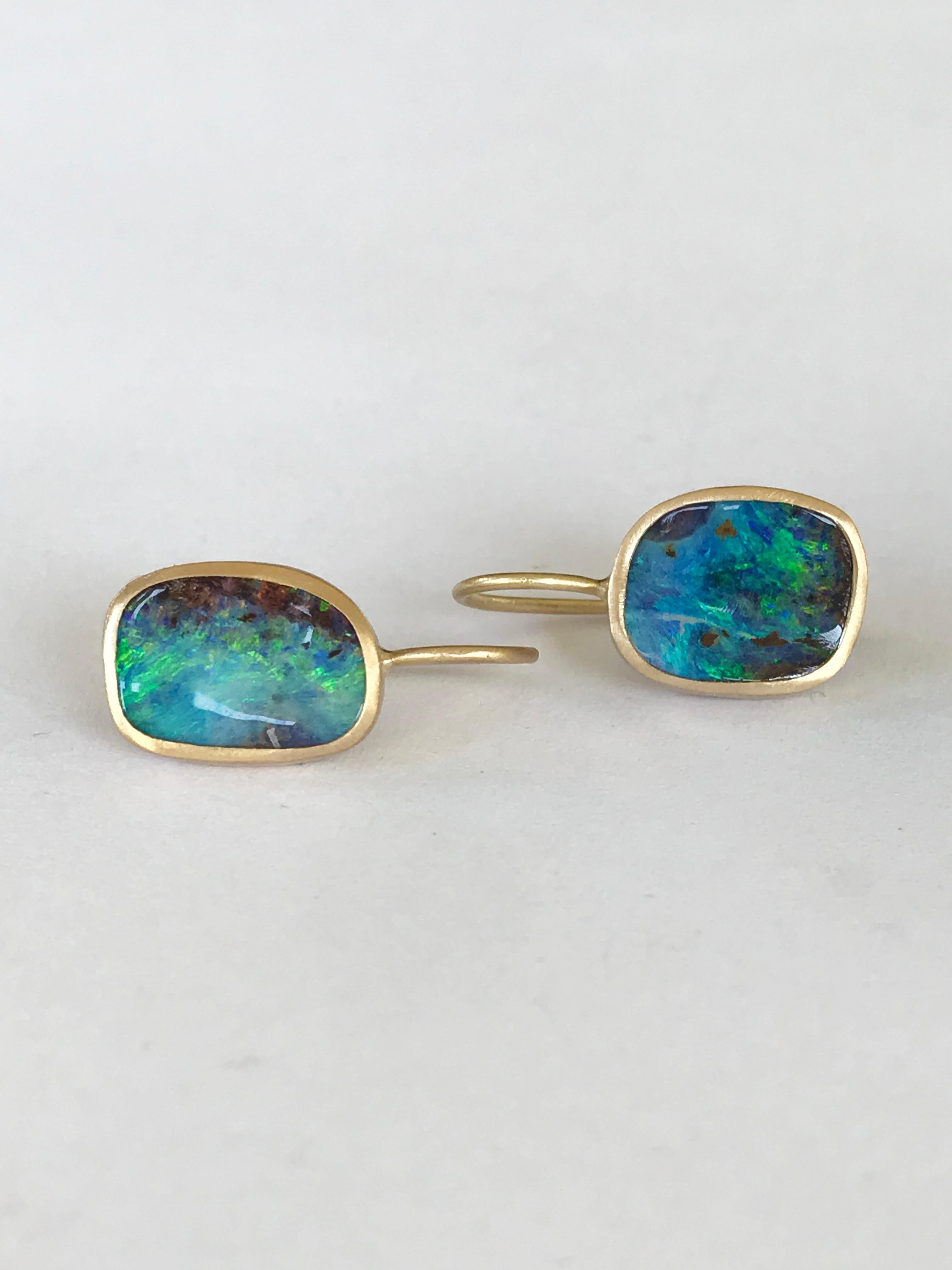 Dalben Blue Australian Boulder Opal Yellow Gold Earrings For Sale 5