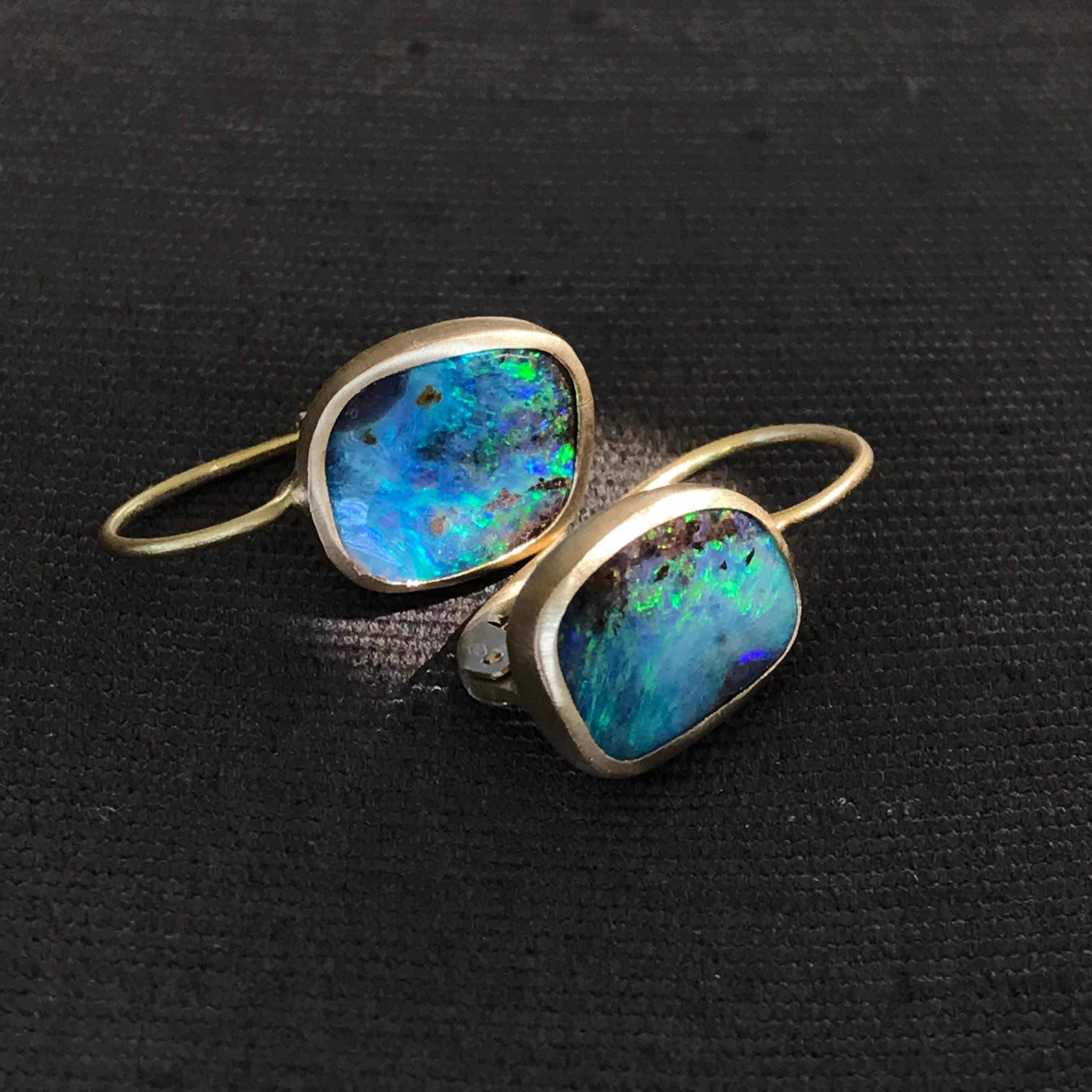 Dalben Blue Australian Boulder Opal Yellow Gold Earrings For Sale 6