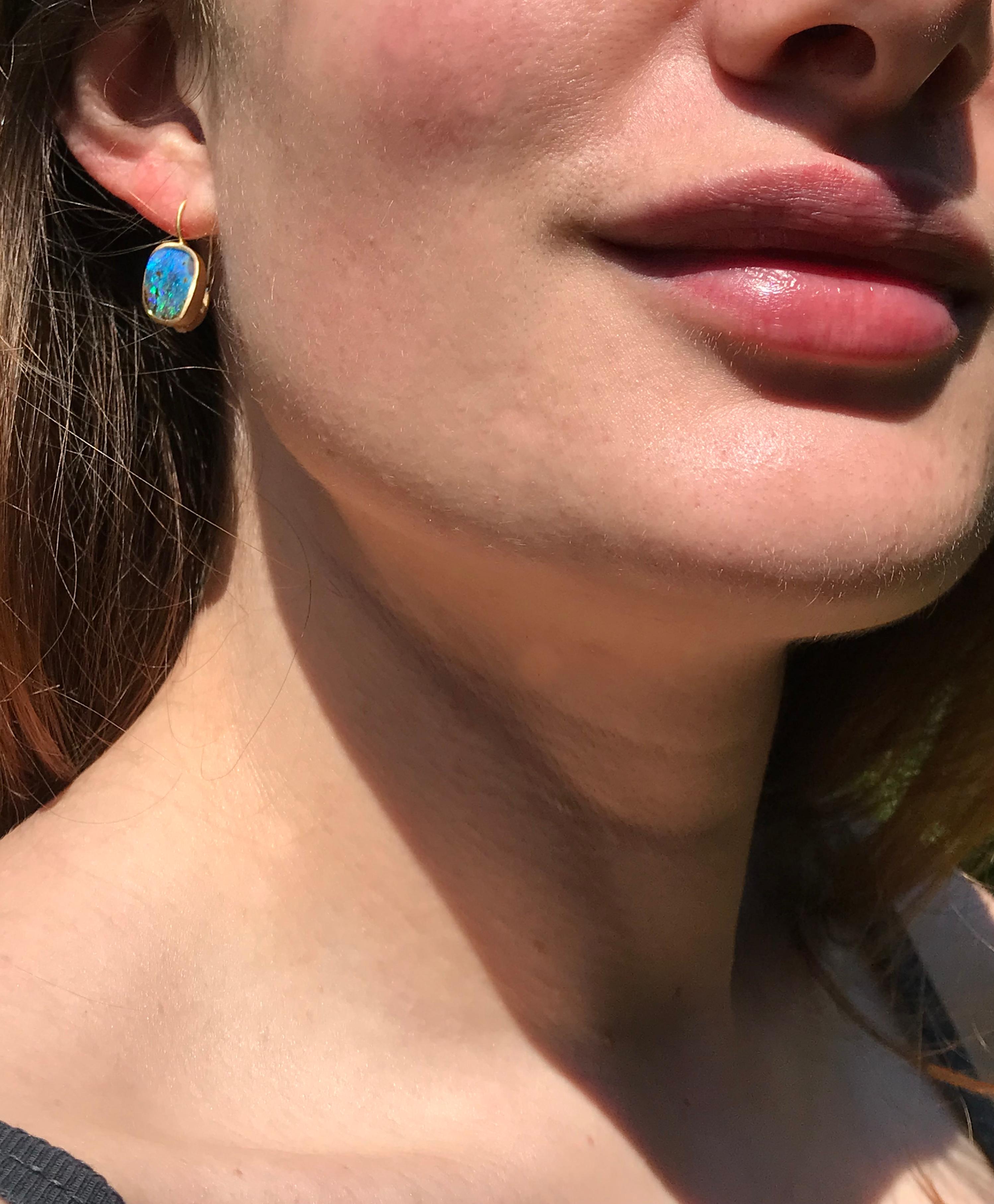 Dalben Blue Australian Boulder Opal Yellow Gold Earrings In New Condition For Sale In Como, IT