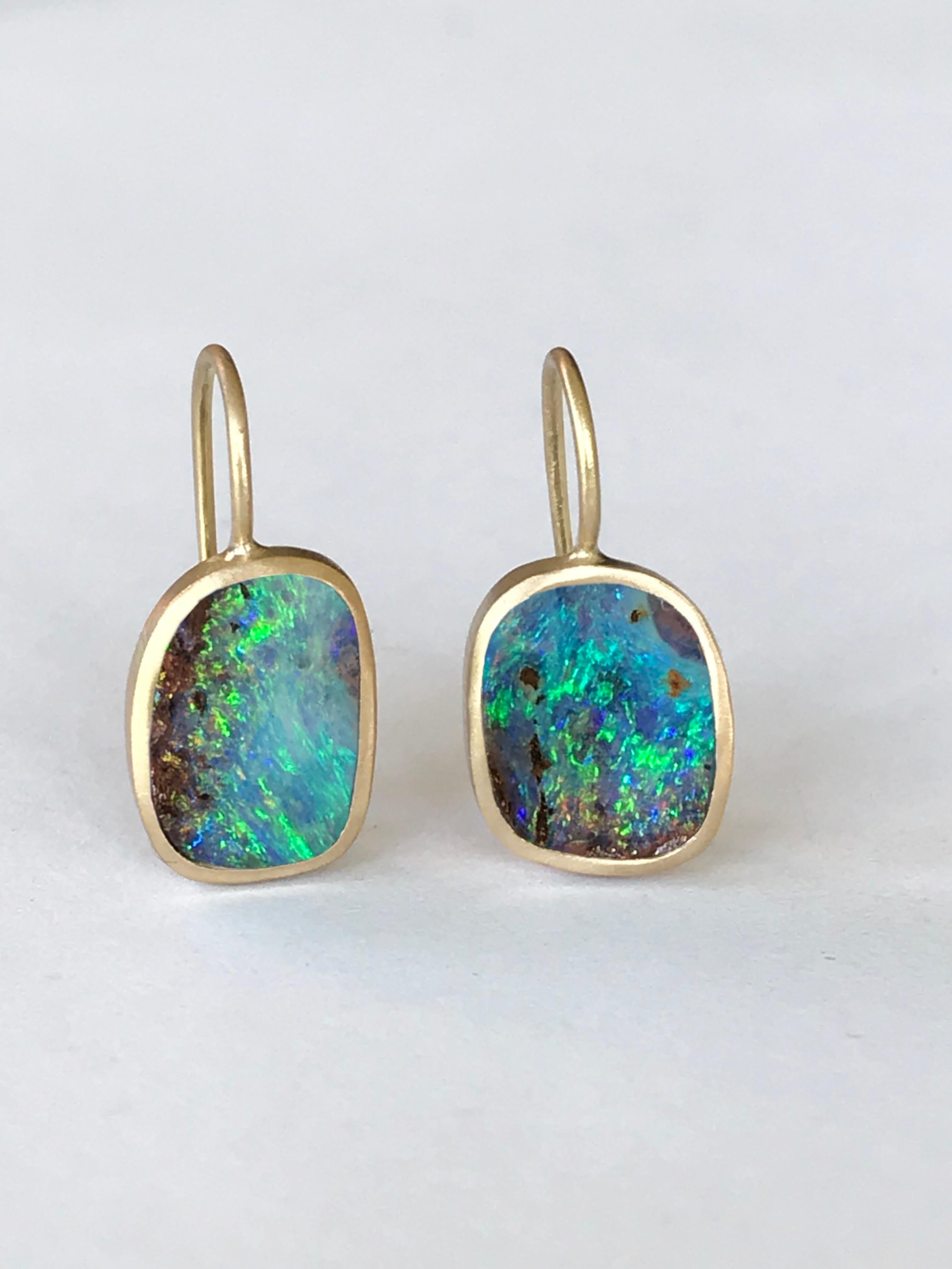 Dalben Blue Australian Boulder Opal Yellow Gold Earrings For Sale 1