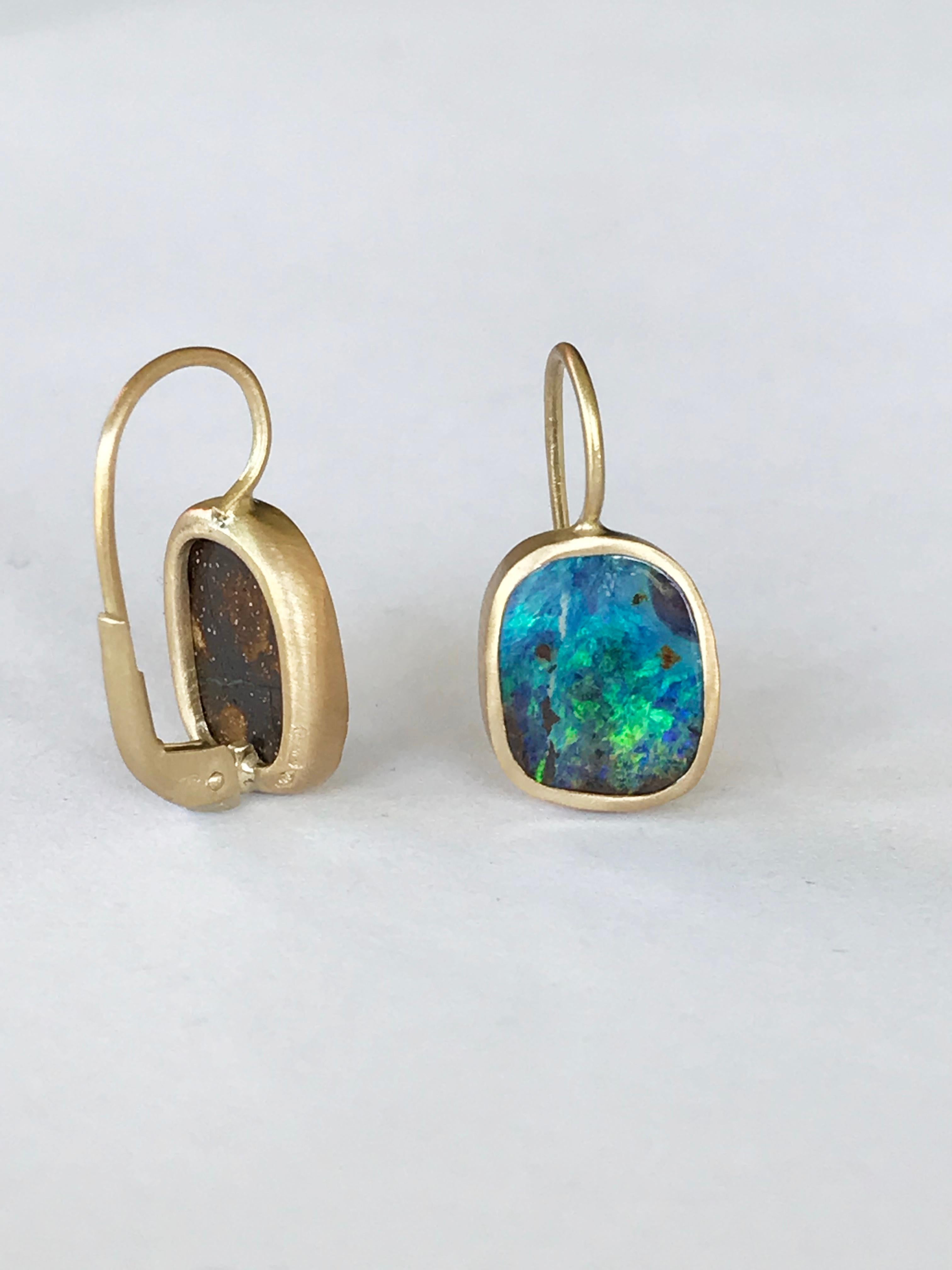 Dalben Blue Australian Boulder Opal Yellow Gold Earrings For Sale 2