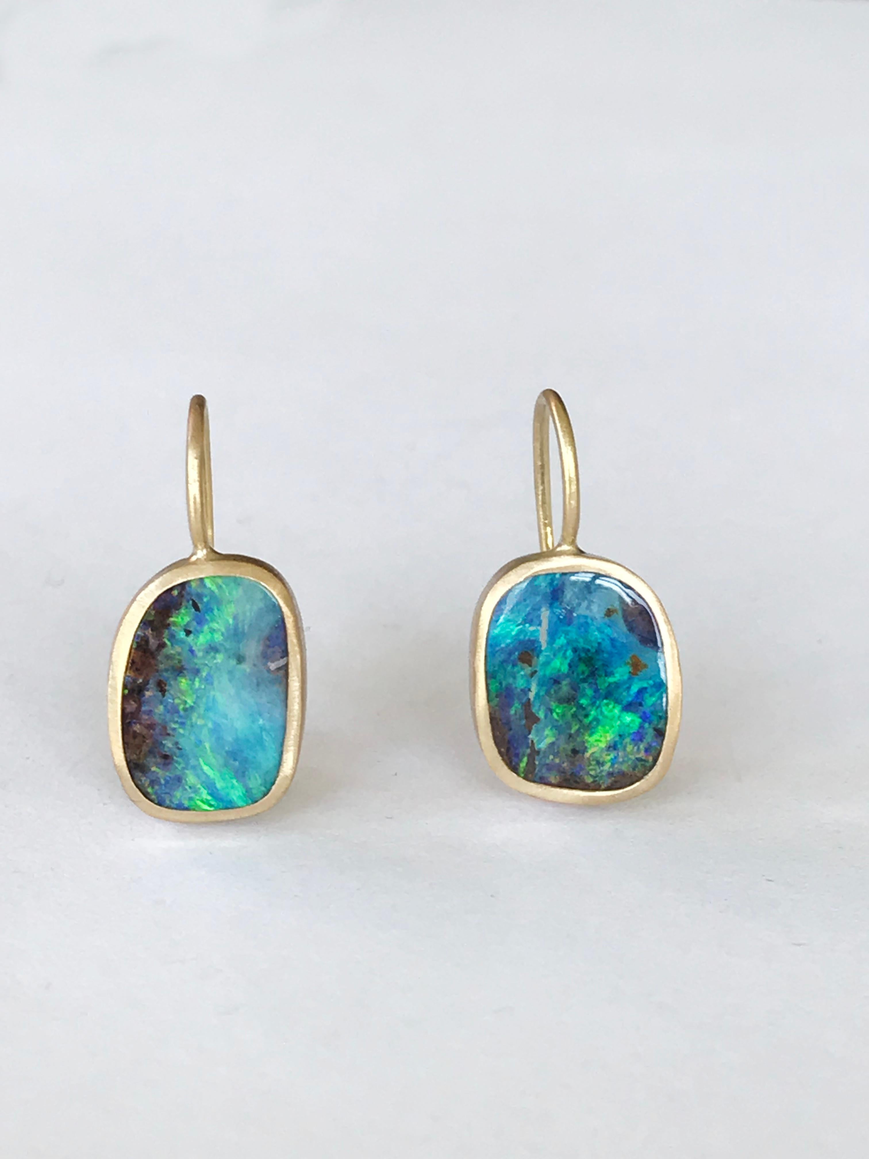 Dalben Blue Australian Boulder Opal Yellow Gold Earrings For Sale 3