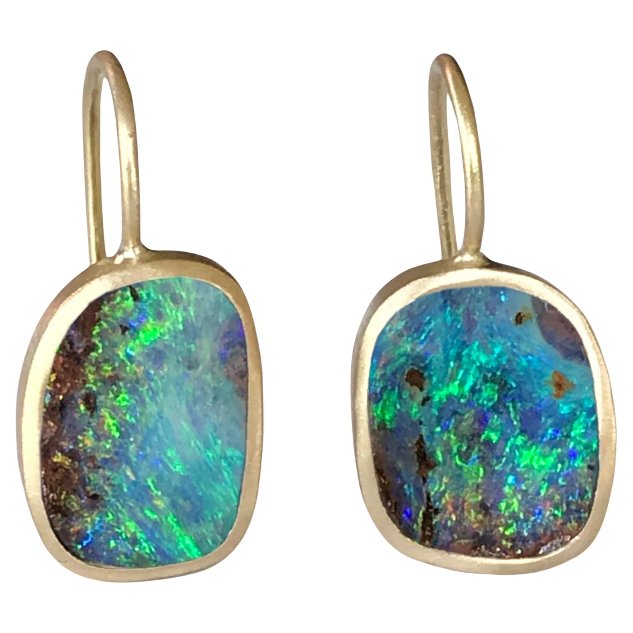 Dalben Blue Australian Boulder Opal Yellow Gold Earrings