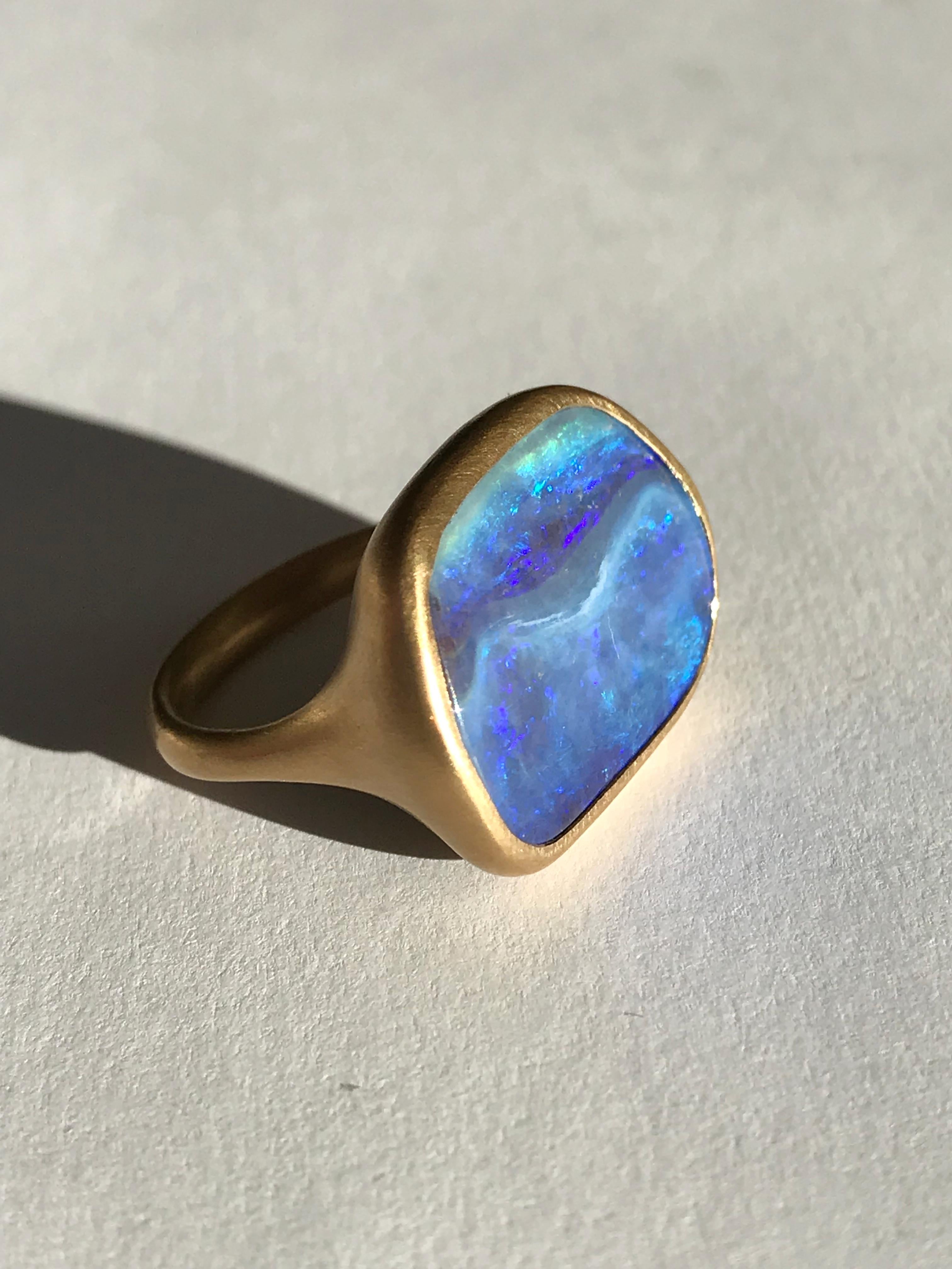Dalben Blue Boulder Opal Yellow Gold Ring 5