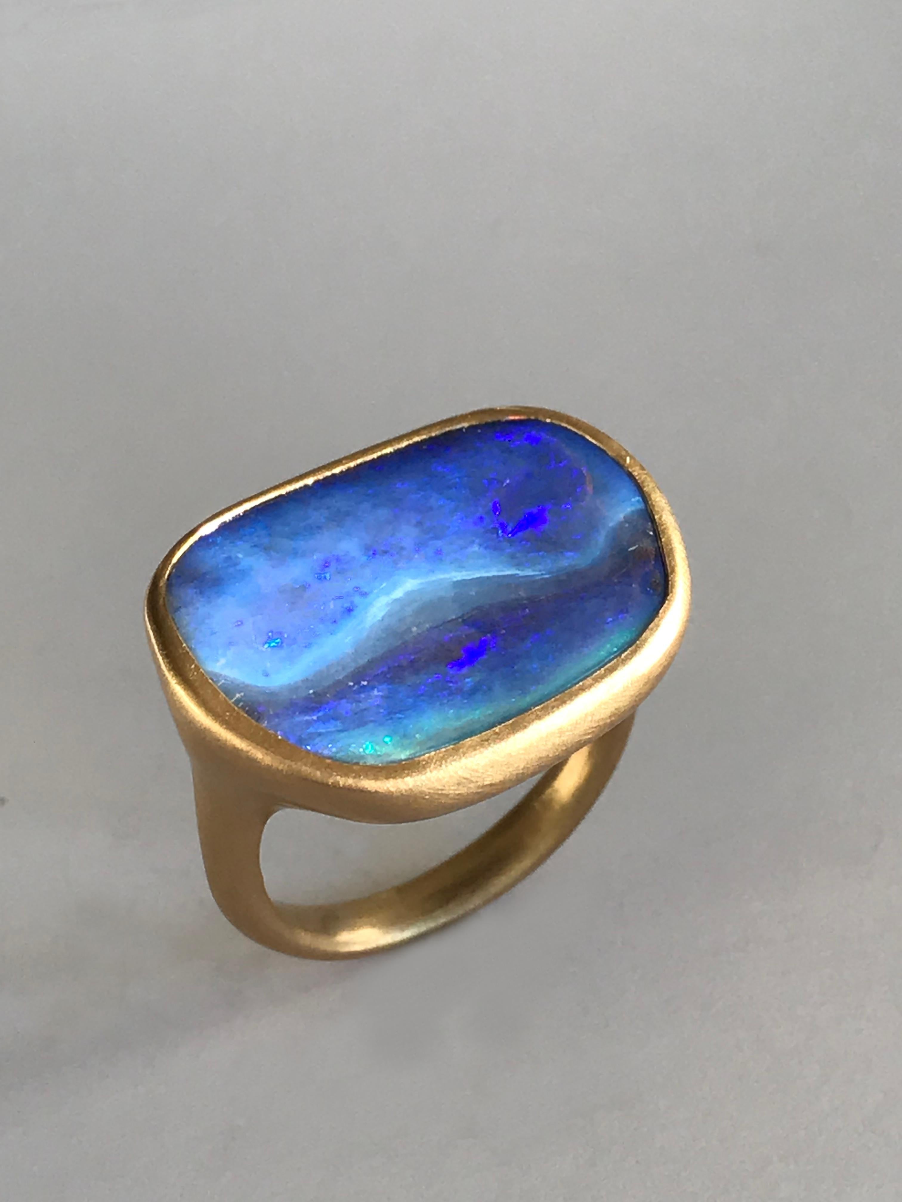 Dalben Blue Boulder Opal Yellow Gold Ring 6