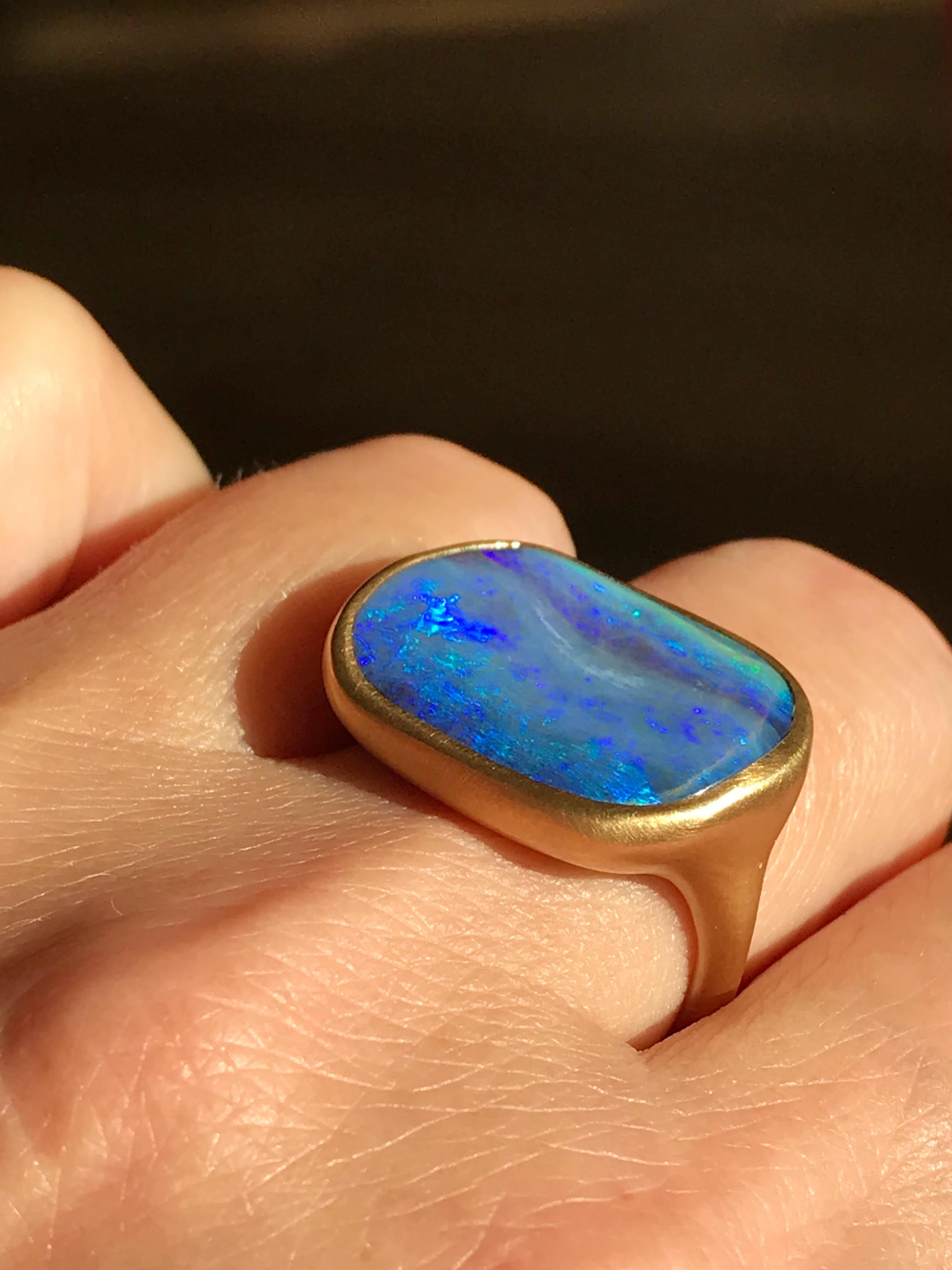 Dalben Blue Boulder Opal Yellow Gold Ring 7