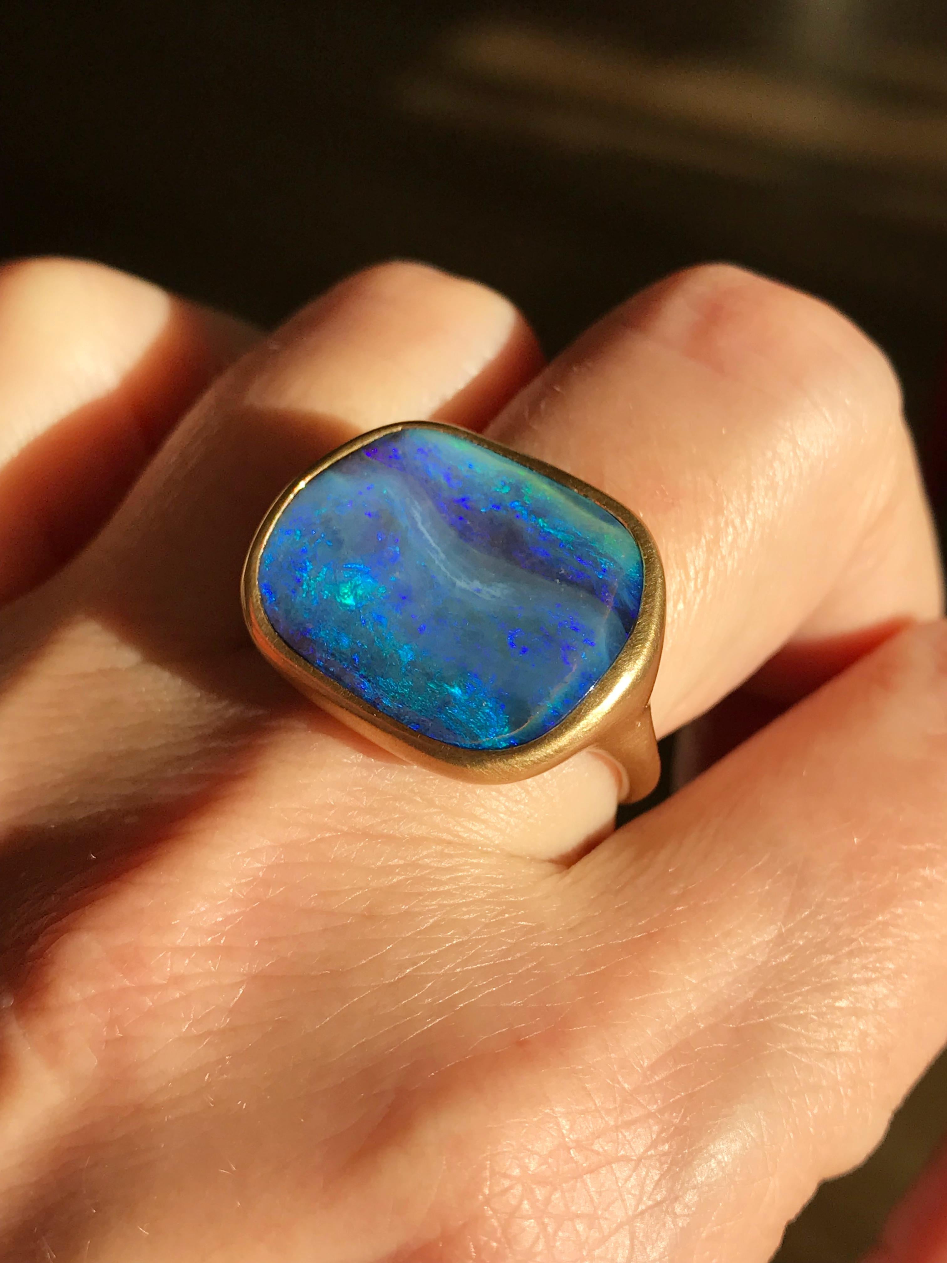 Dalben Blue Boulder Opal Yellow Gold Ring 8