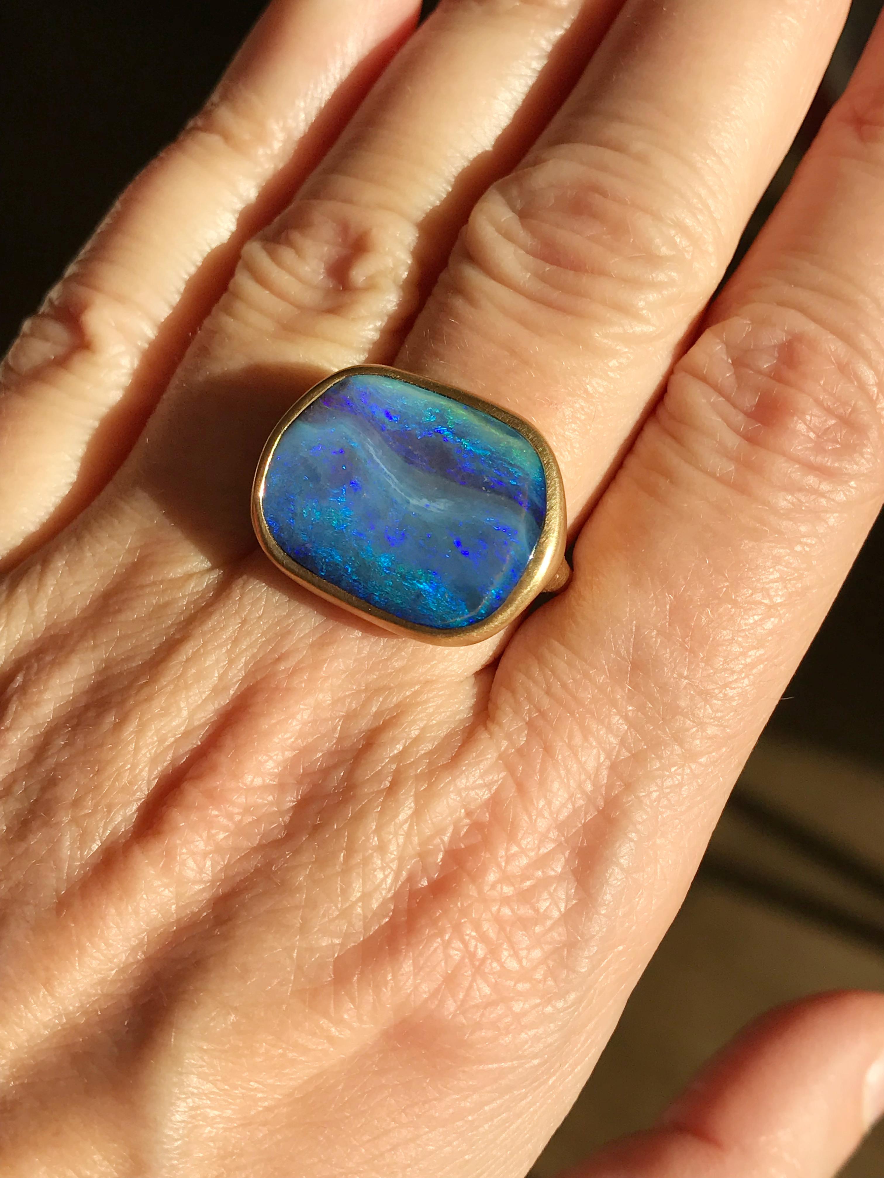 Dalben Blue Boulder Opal Yellow Gold Ring 9