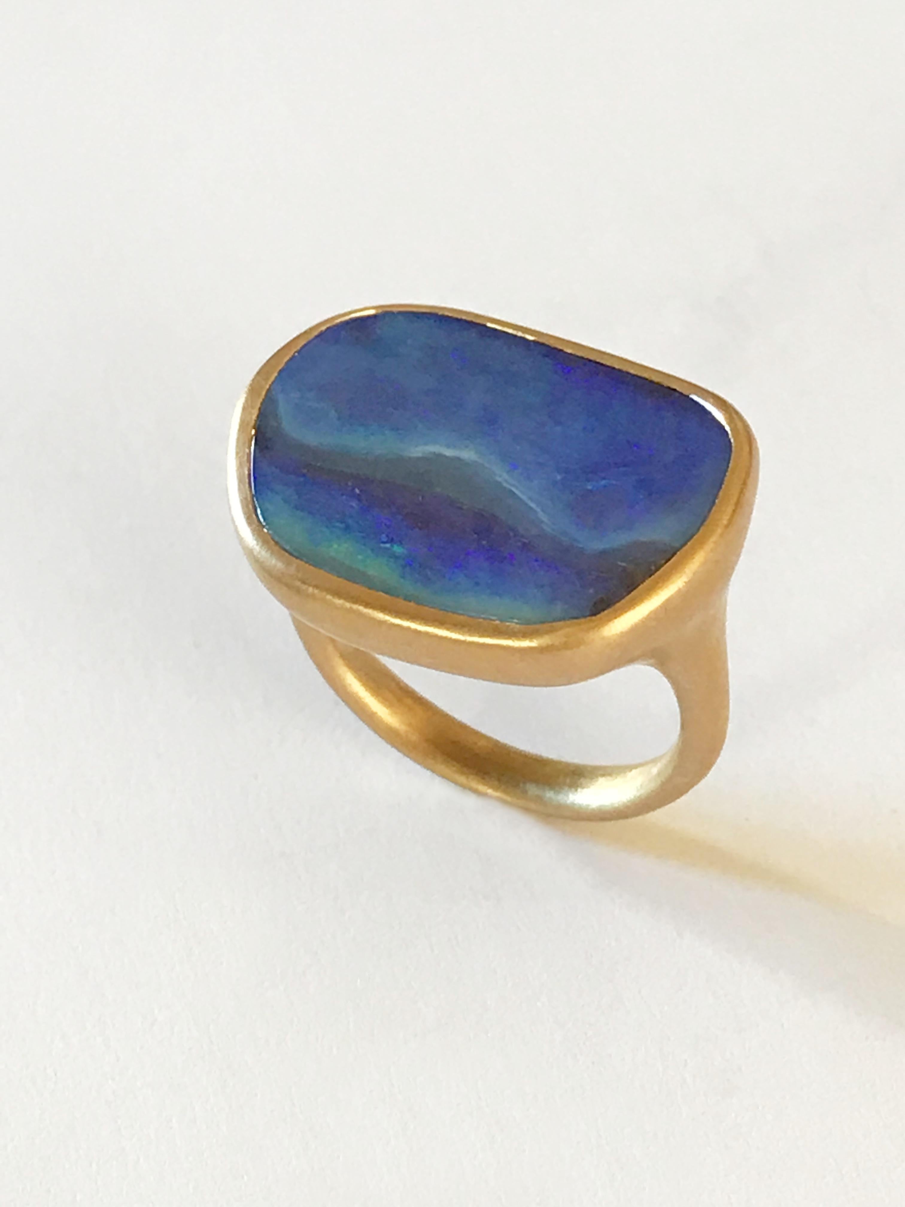 Dalben Blue Boulder Opal Yellow Gold Ring 2