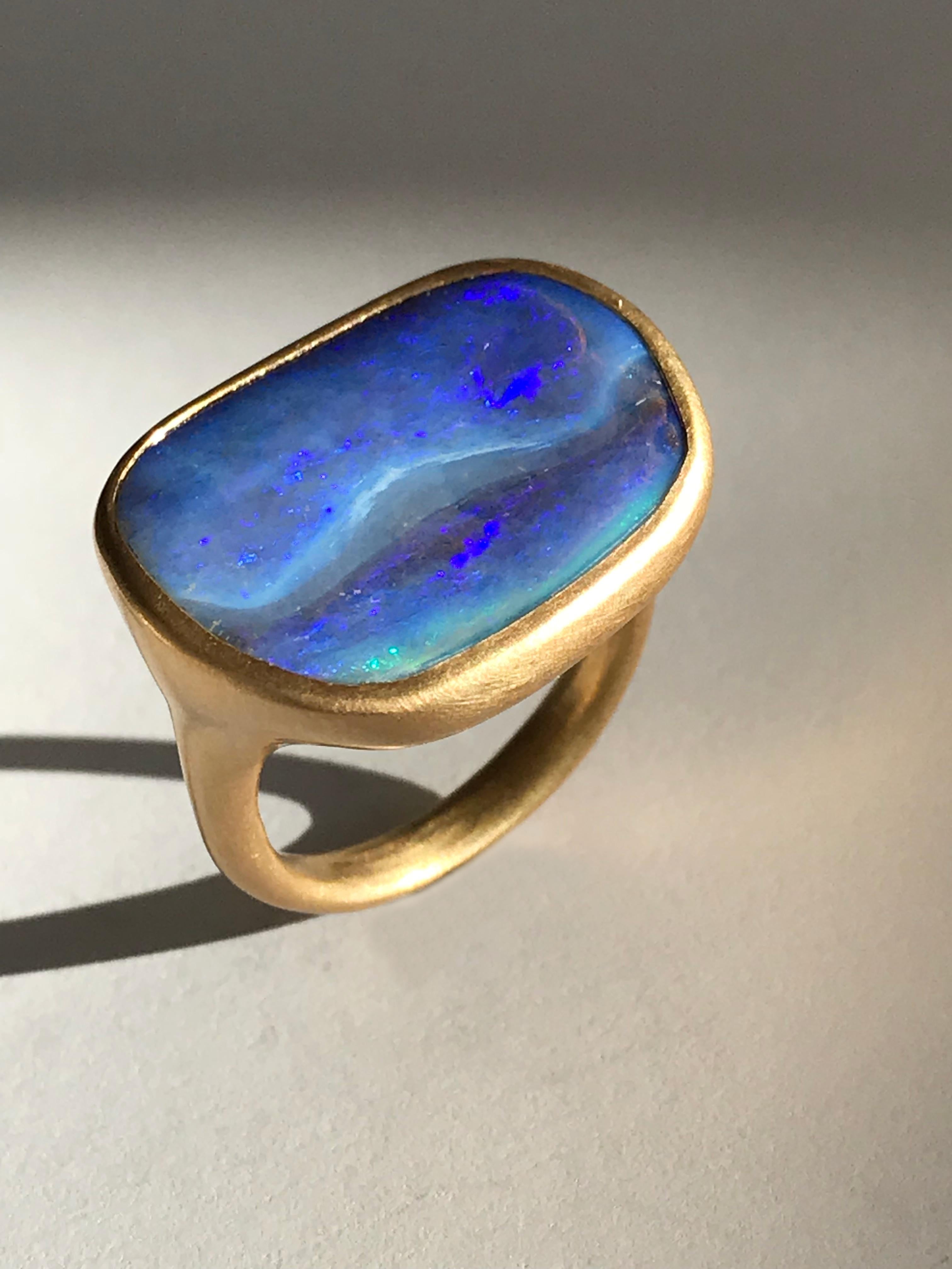 Dalben Blue Boulder Opal Yellow Gold Ring 3