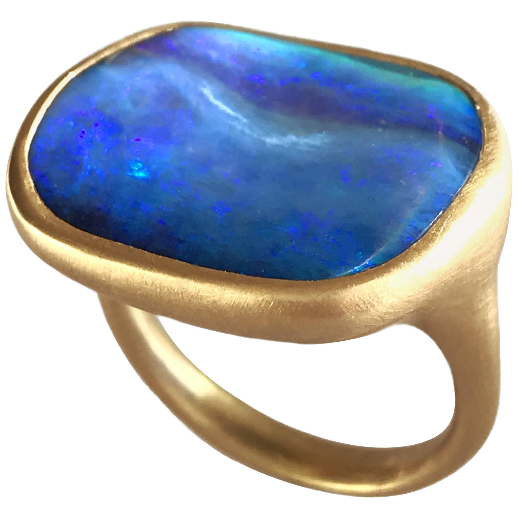 Dalben Blue Boulder Opal Yellow Gold Ring