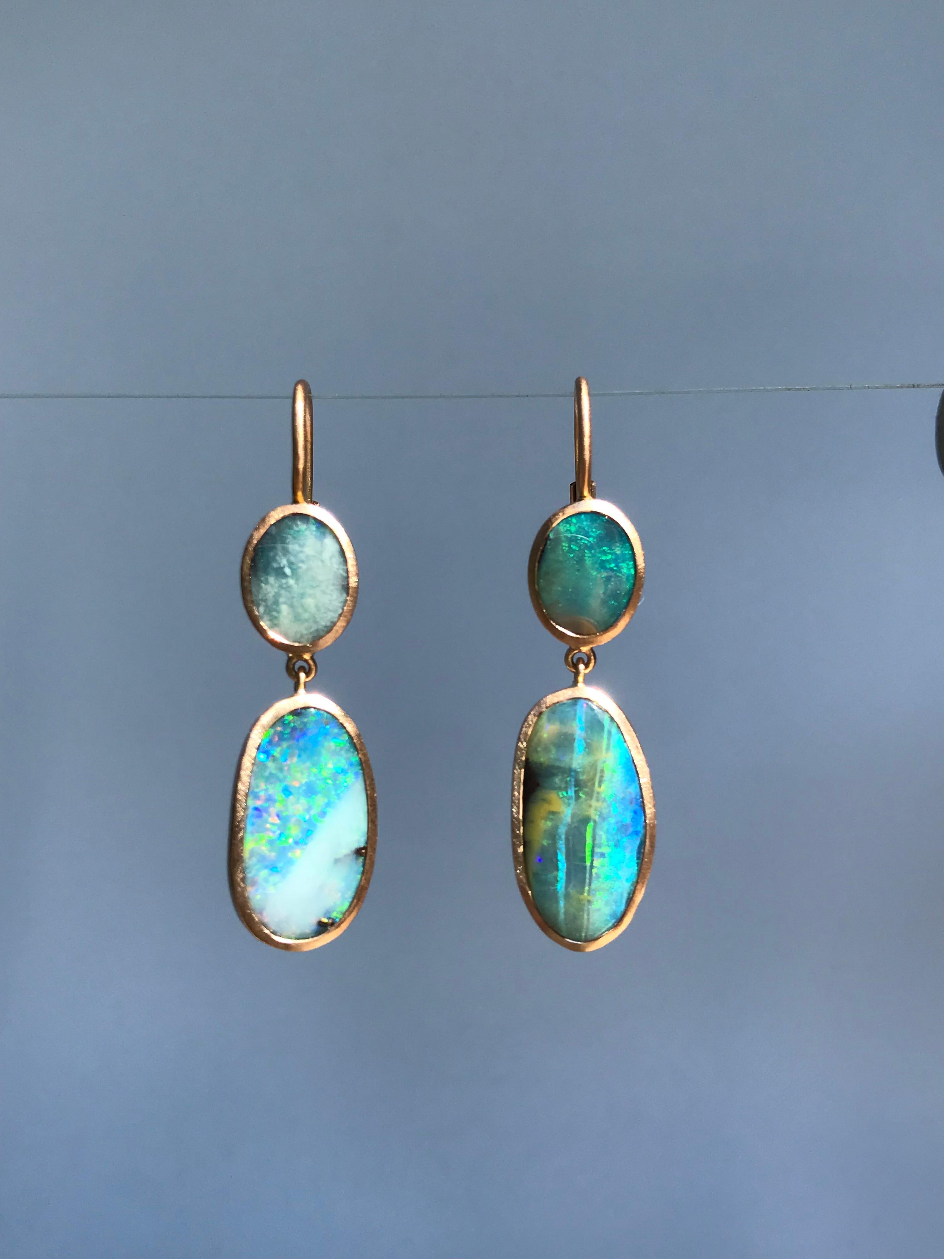 Orecchini Dalben Blu Verde Opale Australiano Boulder Oro Rosa in vendita 4