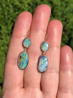 Dalben Blue Green Australian Boulder Opal Rose Gold Earrings