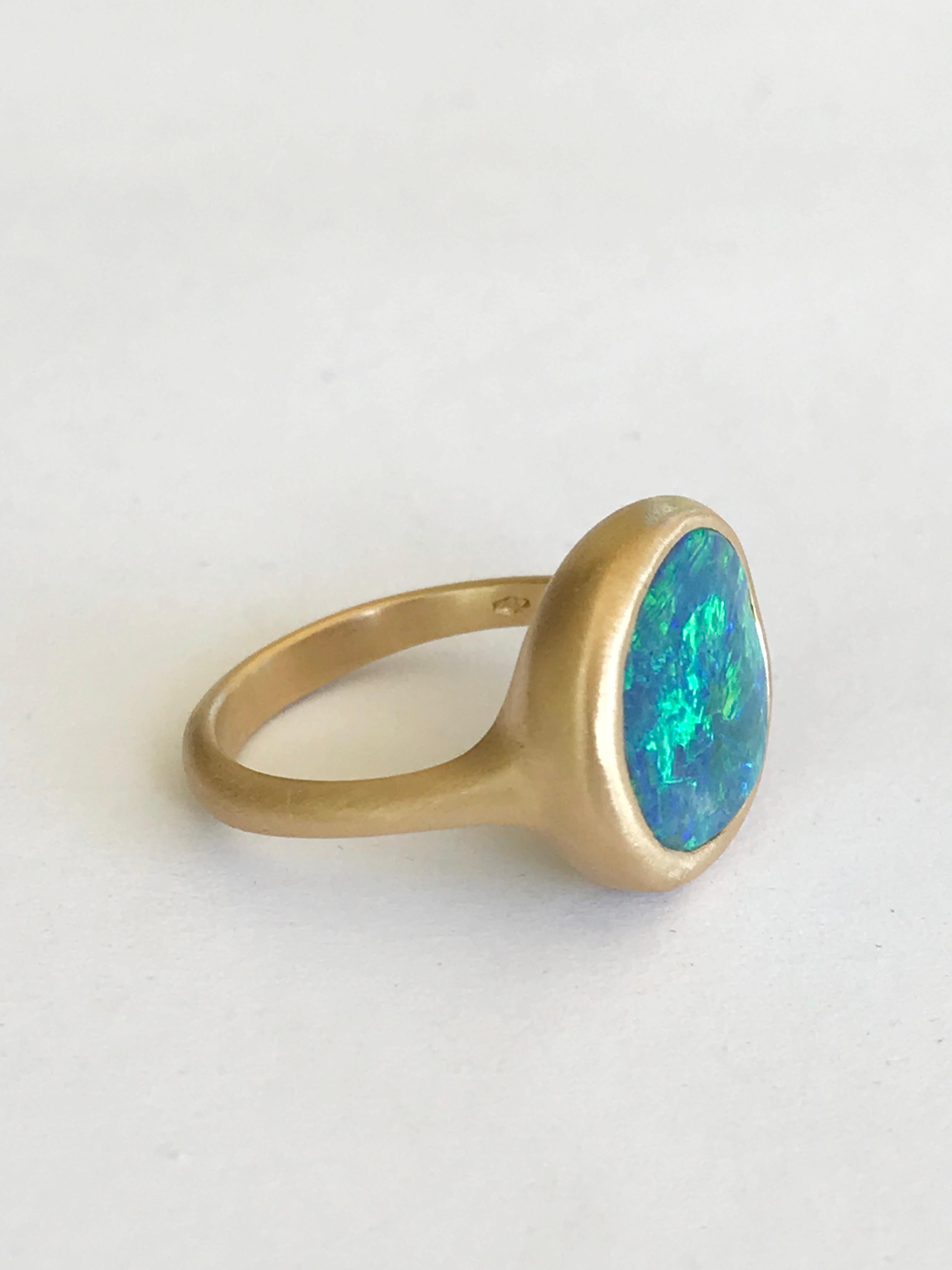 Dalben Blue Green Australian Boulder Opal Yellow Gold Ring For Sale 3