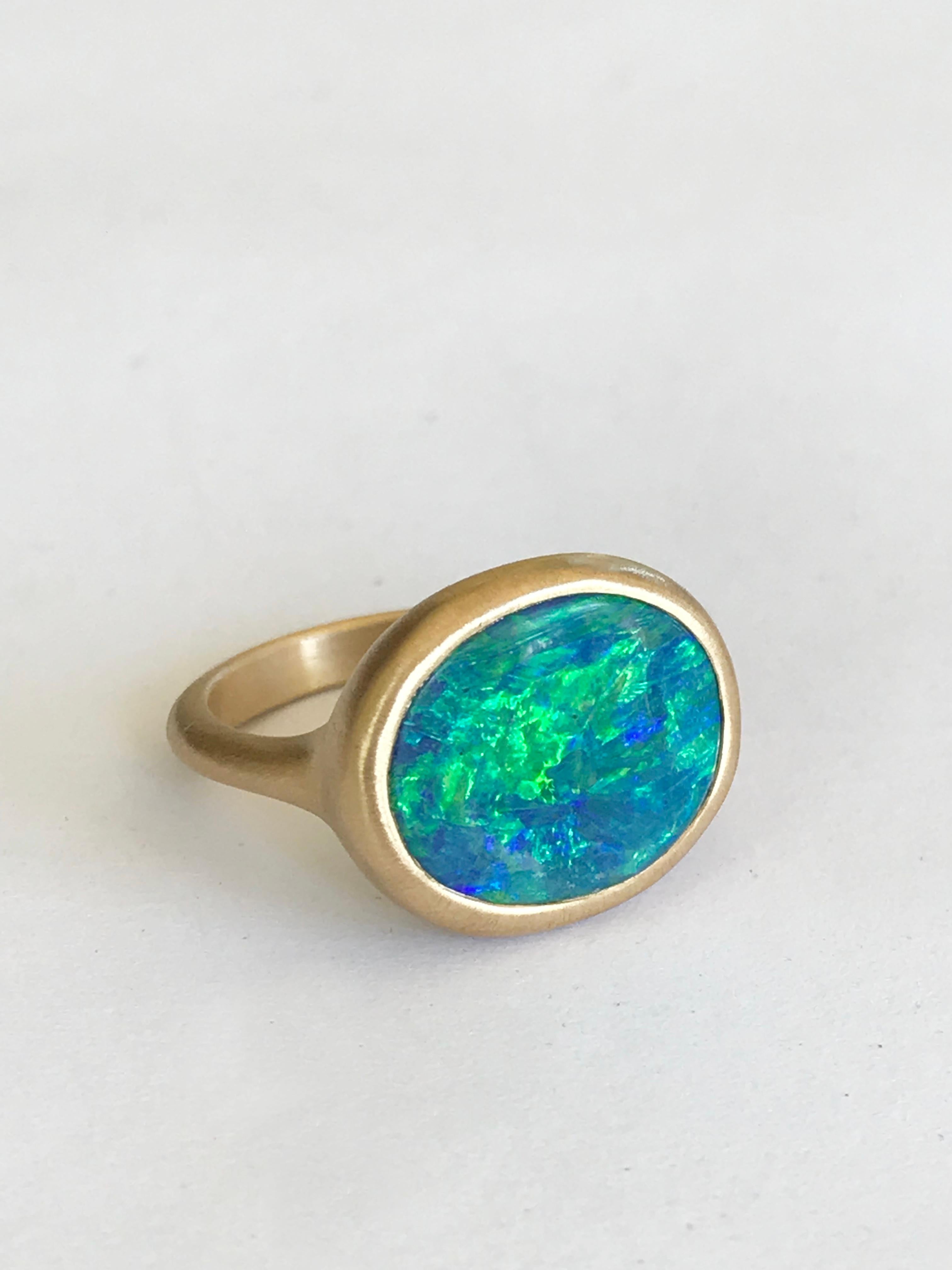 Dalben Blue Green Australian Boulder Opal Yellow Gold Ring For Sale 4