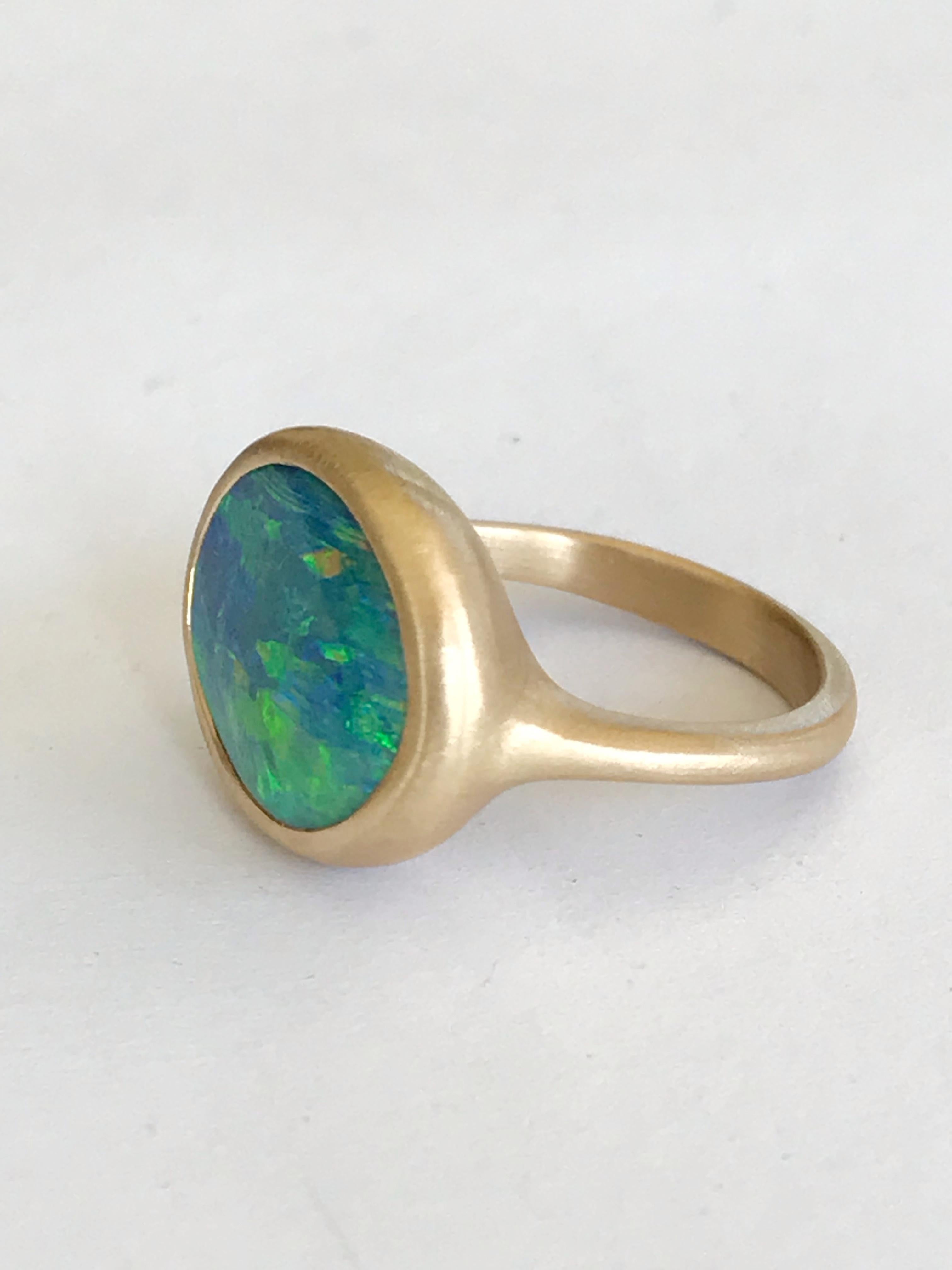 Dalben Blue Green Australian Boulder Opal Yellow Gold Ring For Sale 6