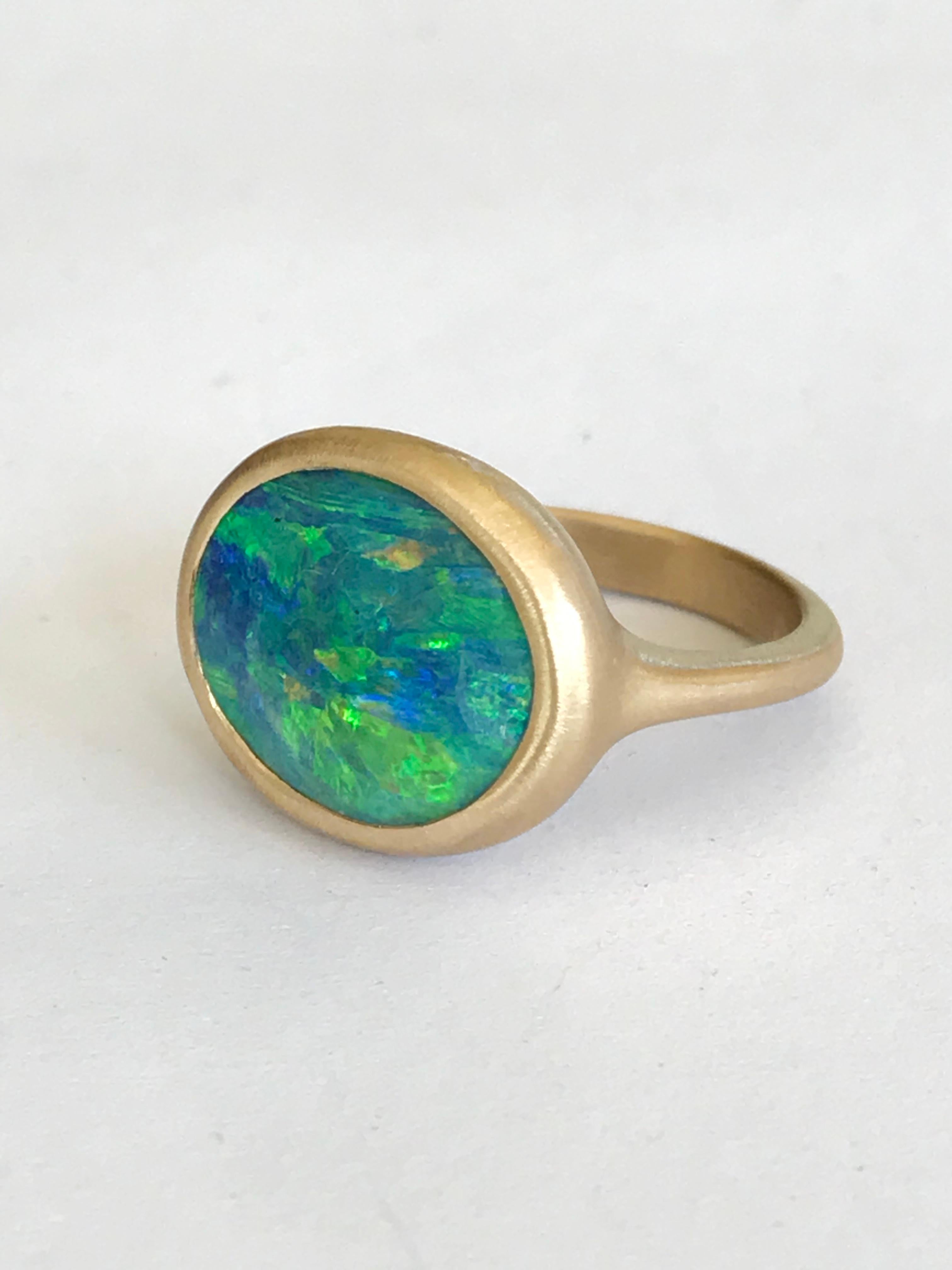 Dalben Blue Green Australian Boulder Opal Yellow Gold Ring For Sale 7