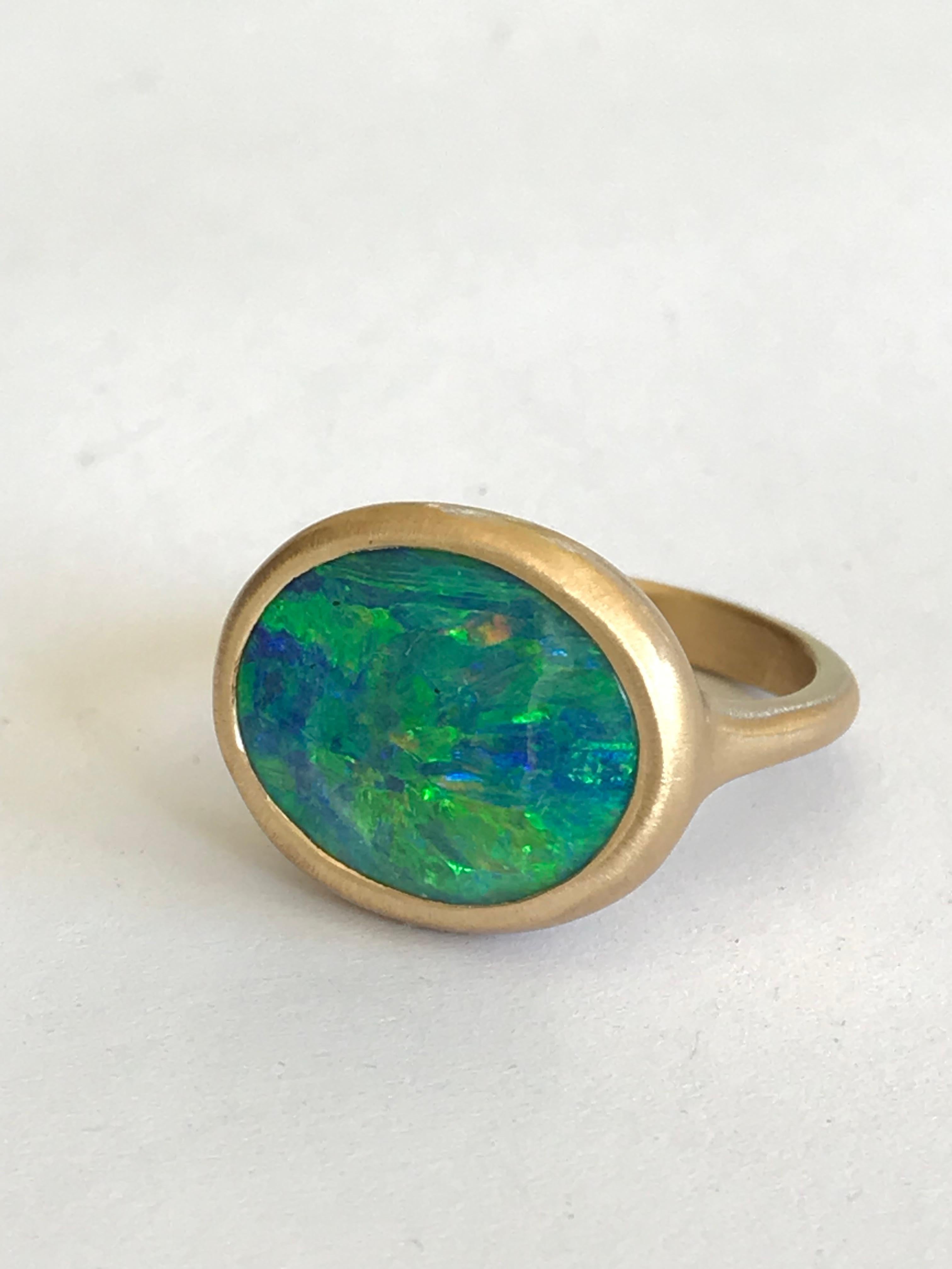 Dalben Blue Green Australian Boulder Opal Yellow Gold Ring For Sale 8