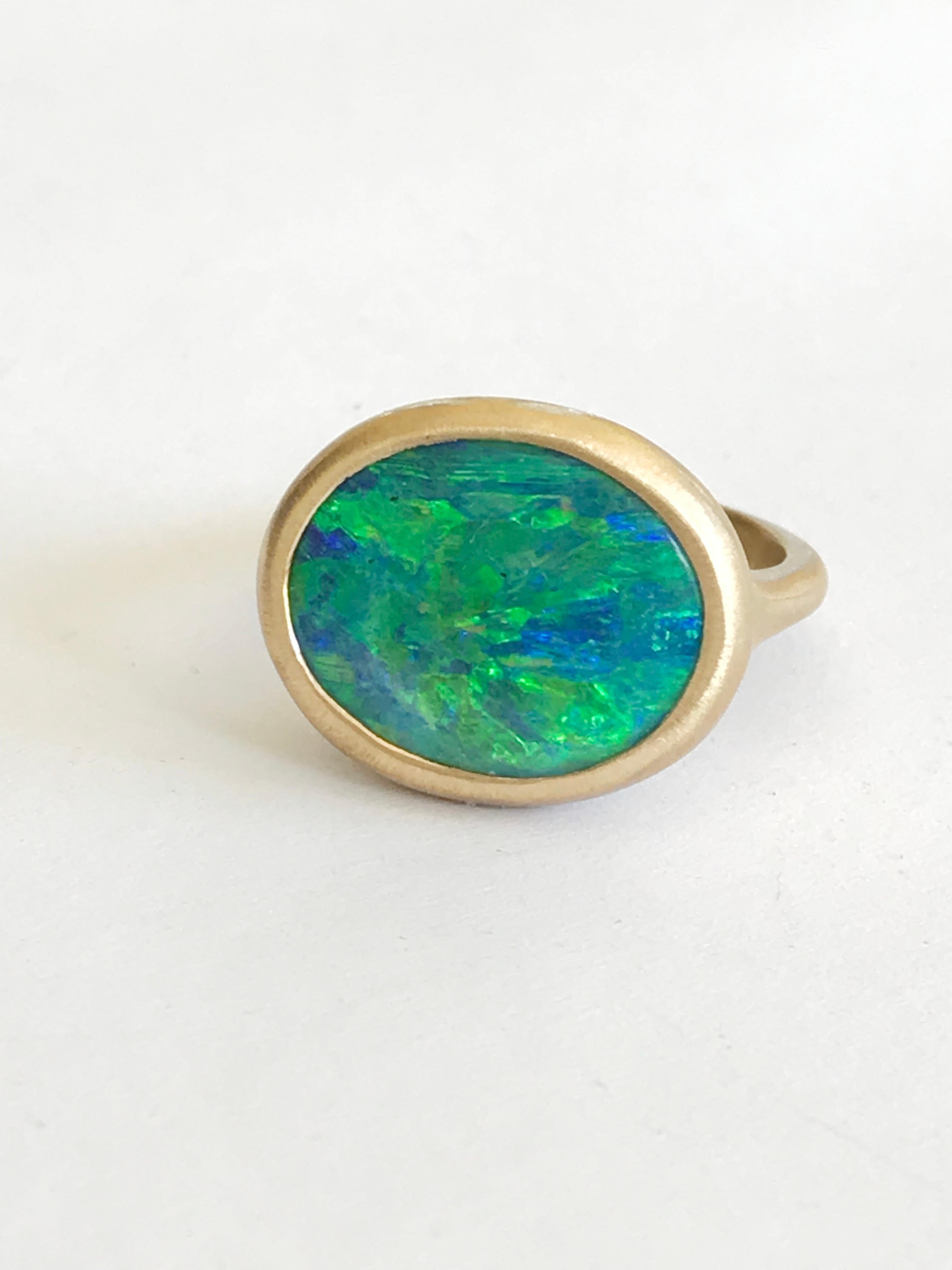Dalben Blue Green Australian Boulder Opal Yellow Gold Ring For Sale 9