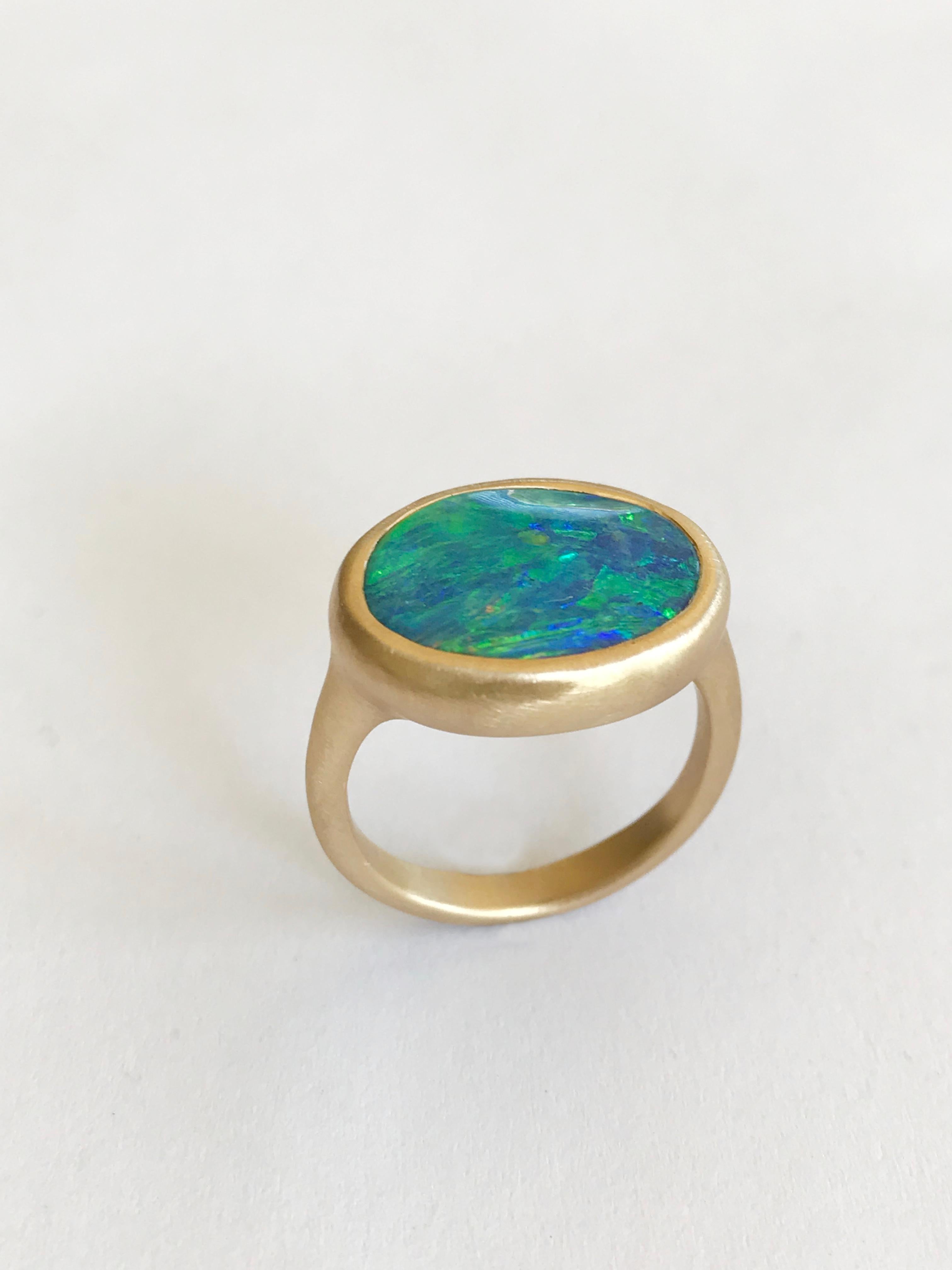 Dalben Blue Green Australian Boulder Opal Yellow Gold Ring For Sale 10
