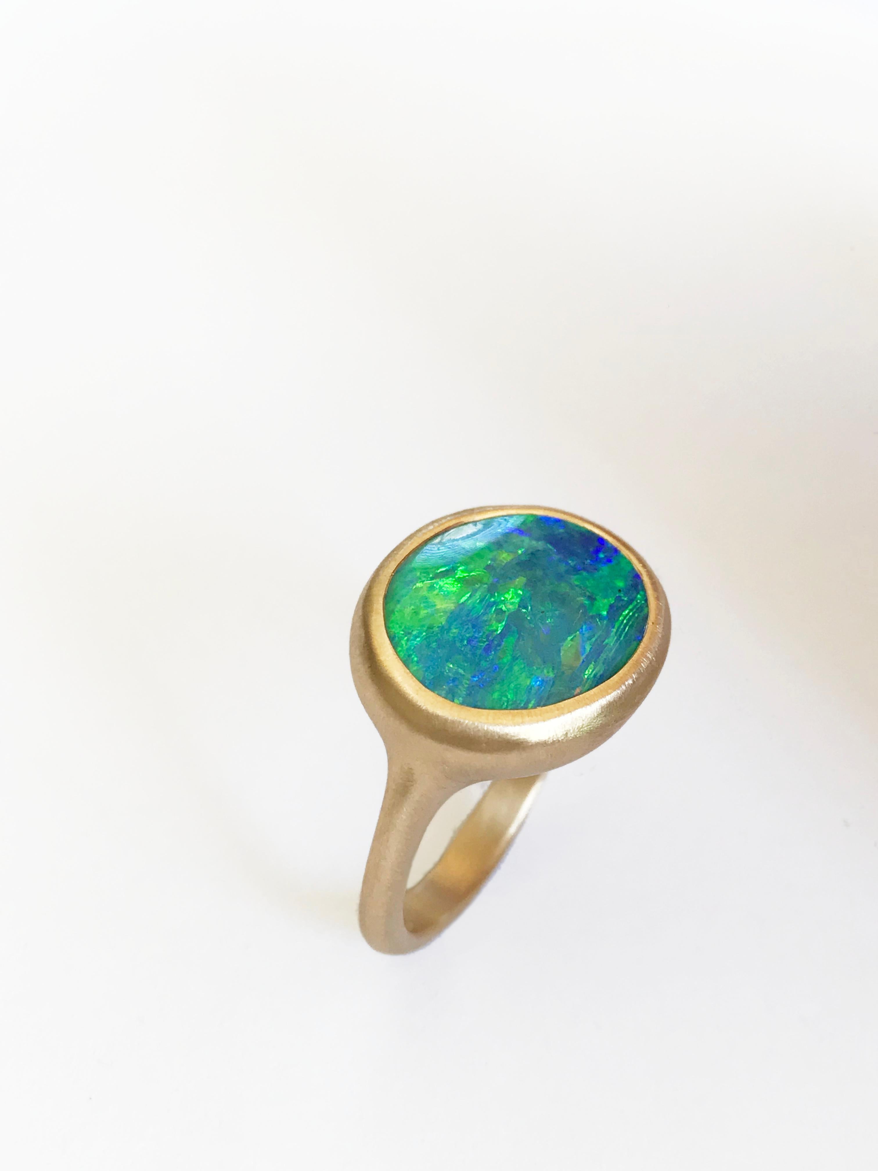 Dalben Blue Green Australian Boulder Opal Yellow Gold Ring For Sale 11