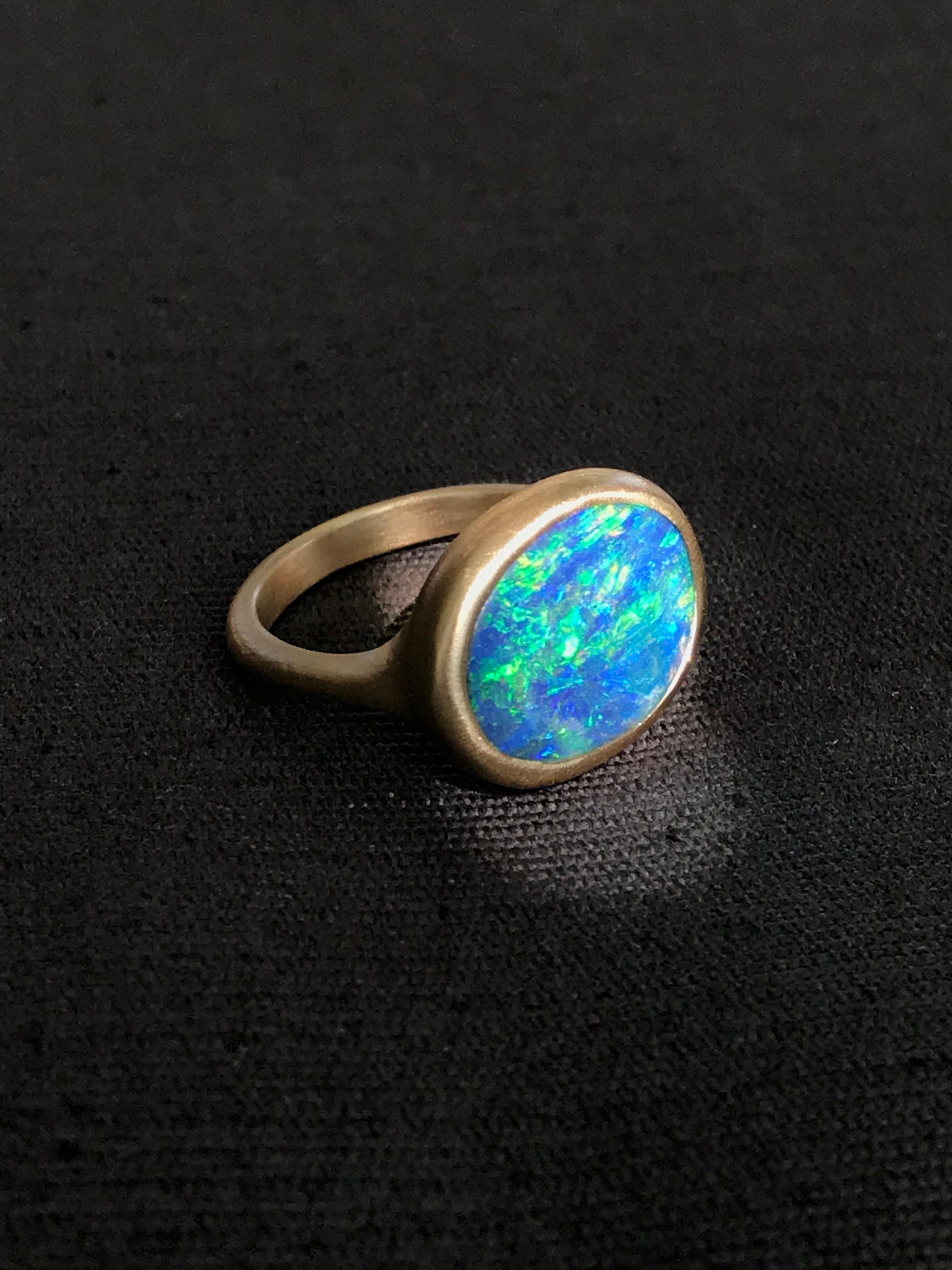 Women's Dalben Blue Green Australian Boulder Opal Yellow Gold Ring For Sale