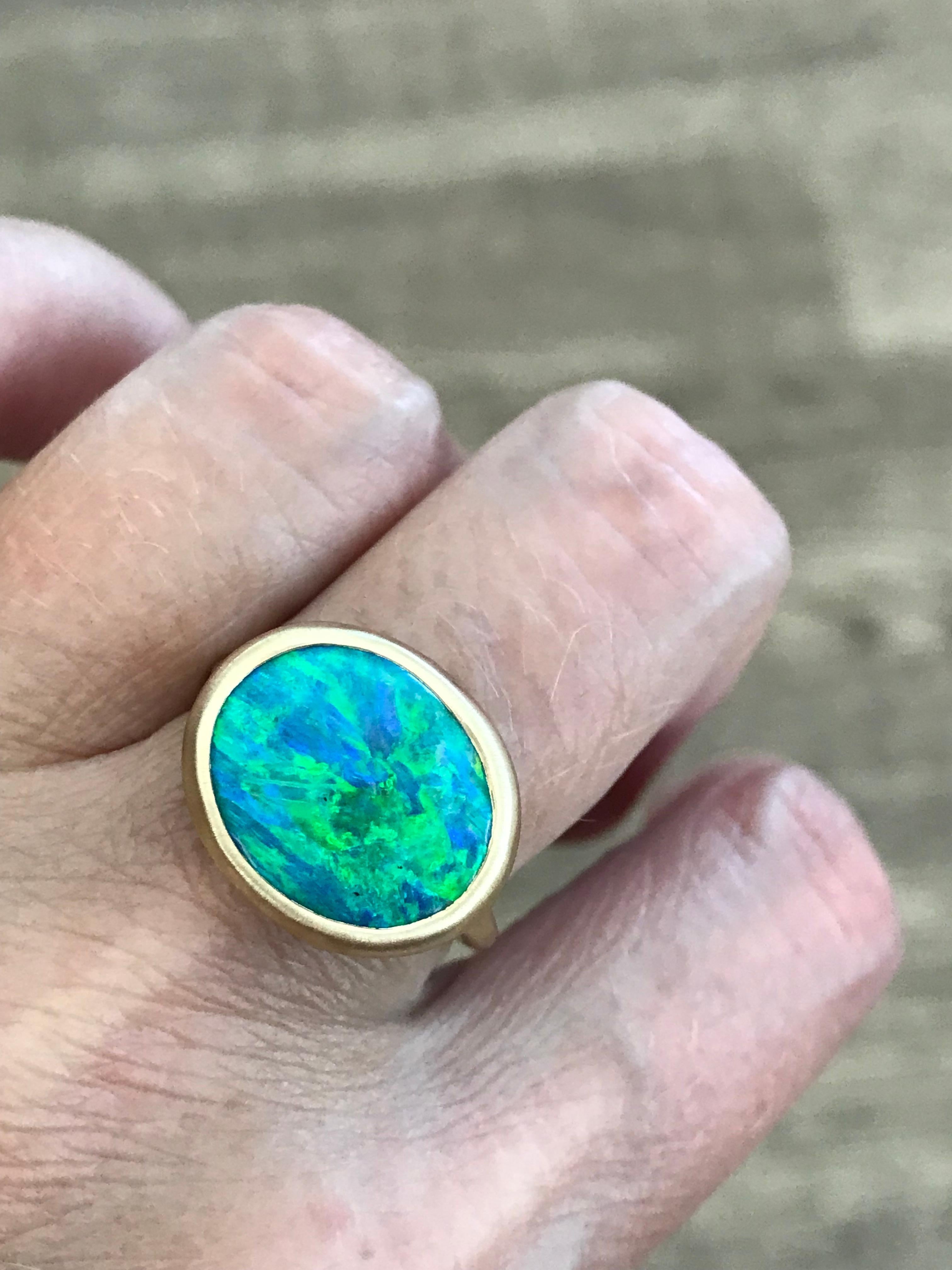 Dalben Blue Green Australian Boulder Opal Yellow Gold Ring For Sale 1