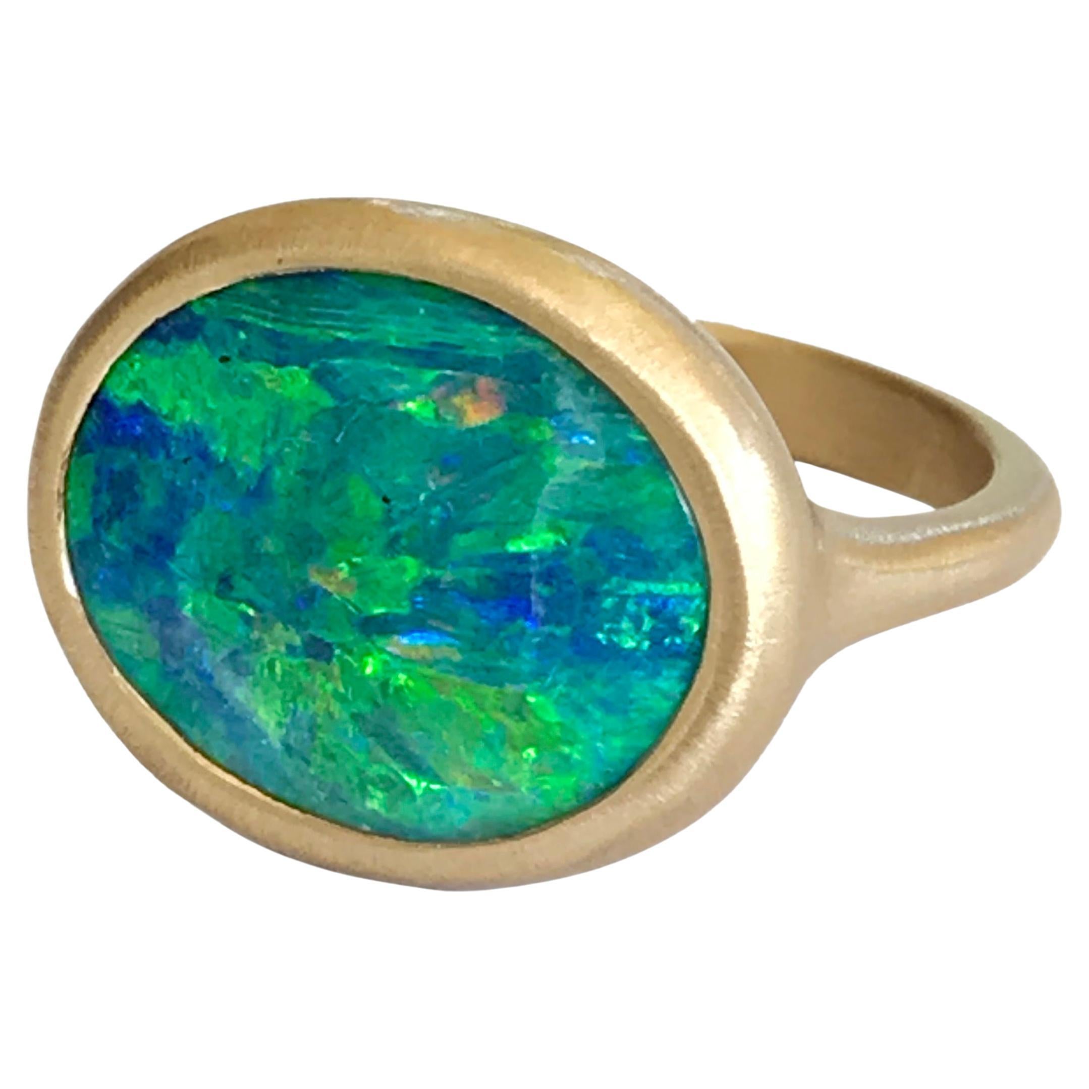 Dalben Blue Green Australian Boulder Opal Yellow Gold Ring