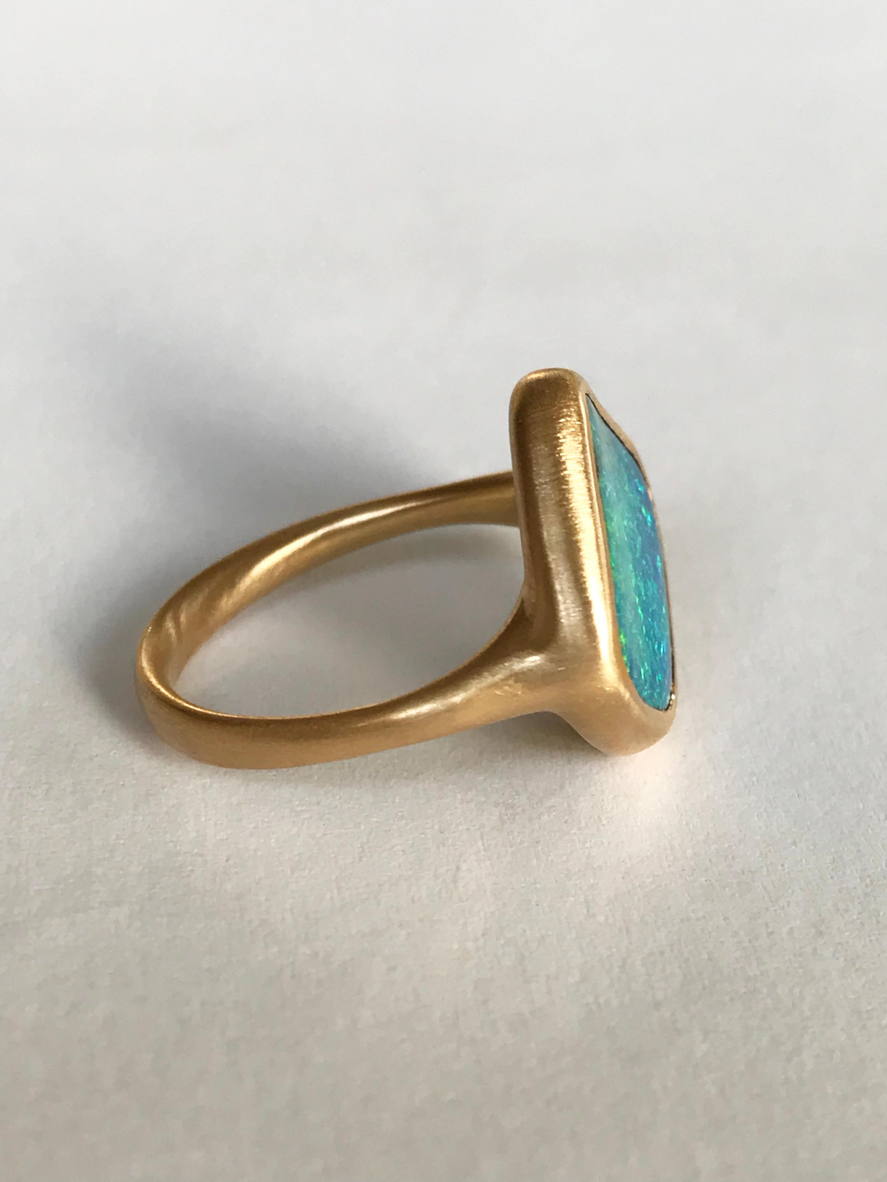 Dalben Blue Green Boulder Opal Yellow Gold Ring For Sale 1