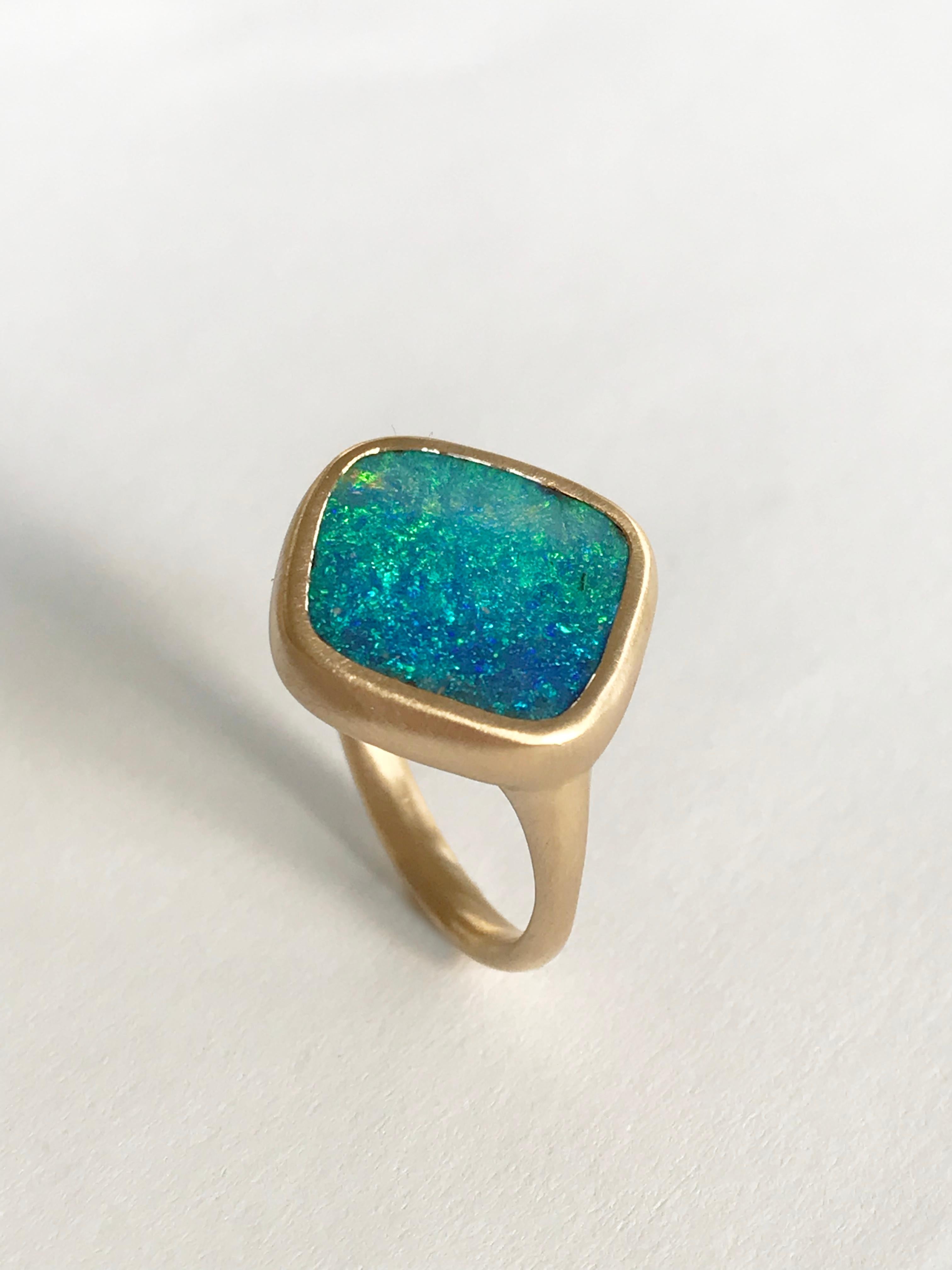 Dalben Blue Green Boulder Opal Yellow Gold Ring For Sale 3