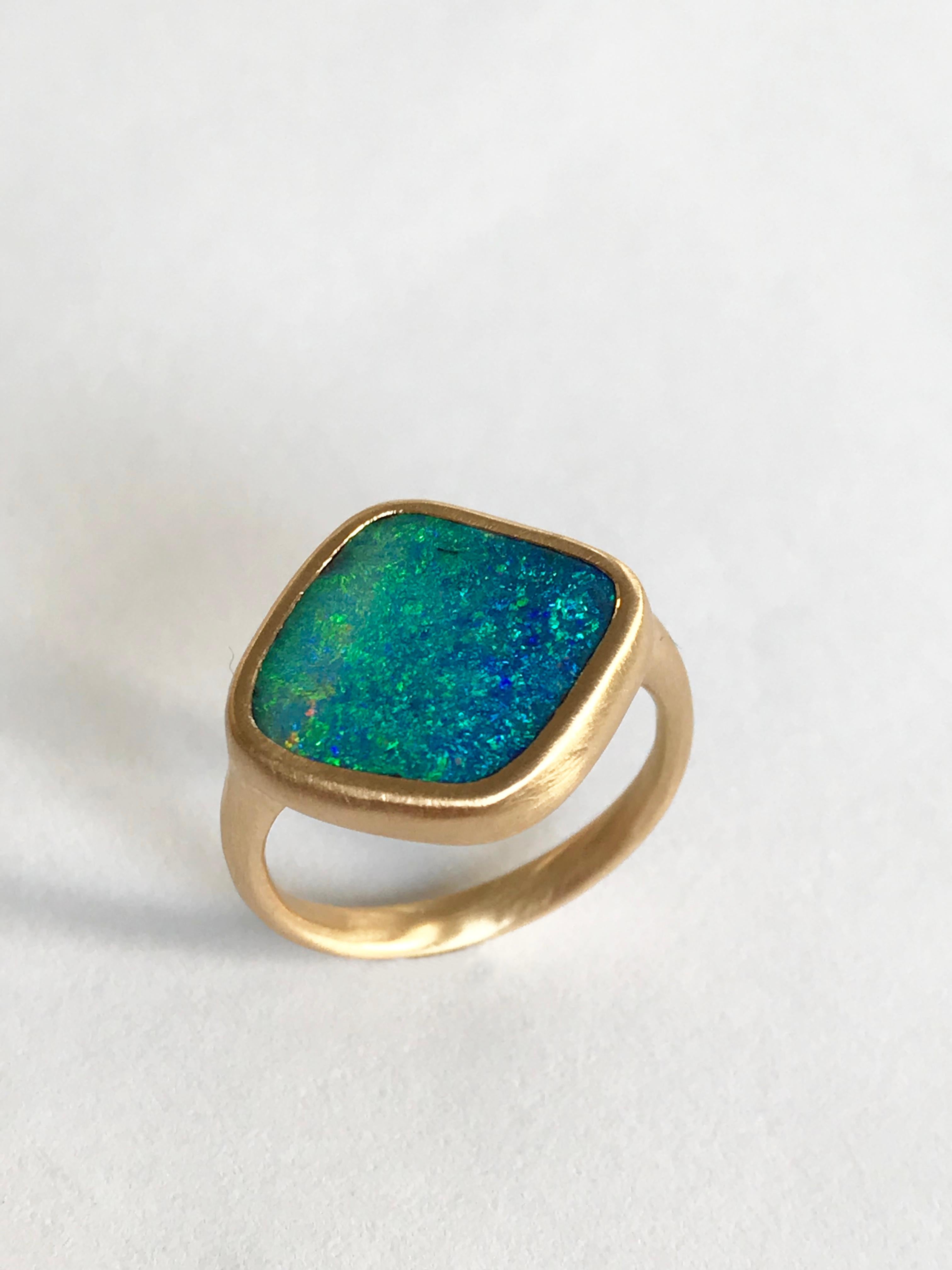 Dalben Blue Green Boulder Opal Yellow Gold Ring For Sale 4