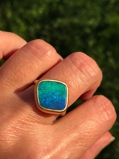 Dalben Blue Green Boulder Opal Yellow Gold Ring