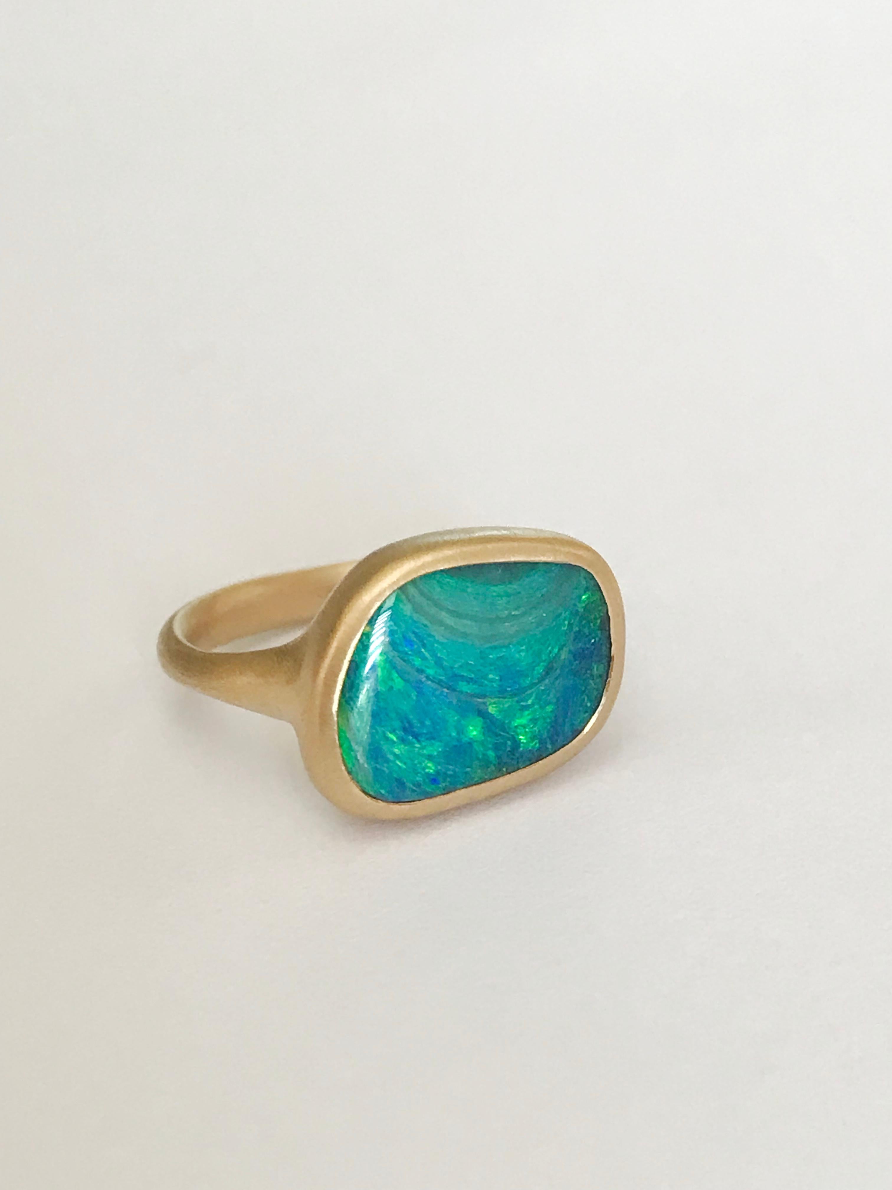 Mixed Cut Dalben Blue Green Boulder Opal Yellow Gold Ring For Sale