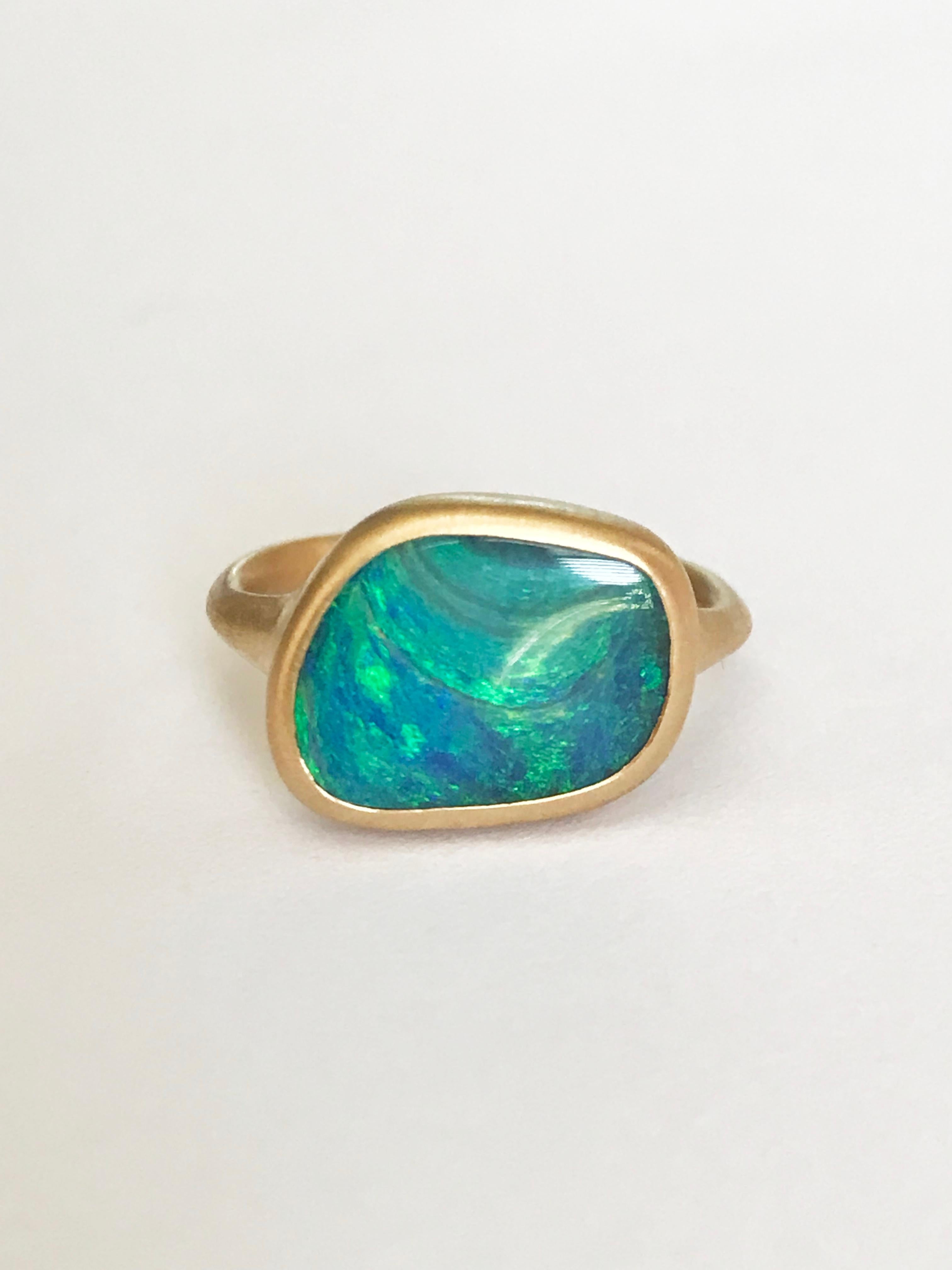 Dalben Blue Green Boulder Opal Yellow Gold Ring In New Condition For Sale In Como, IT