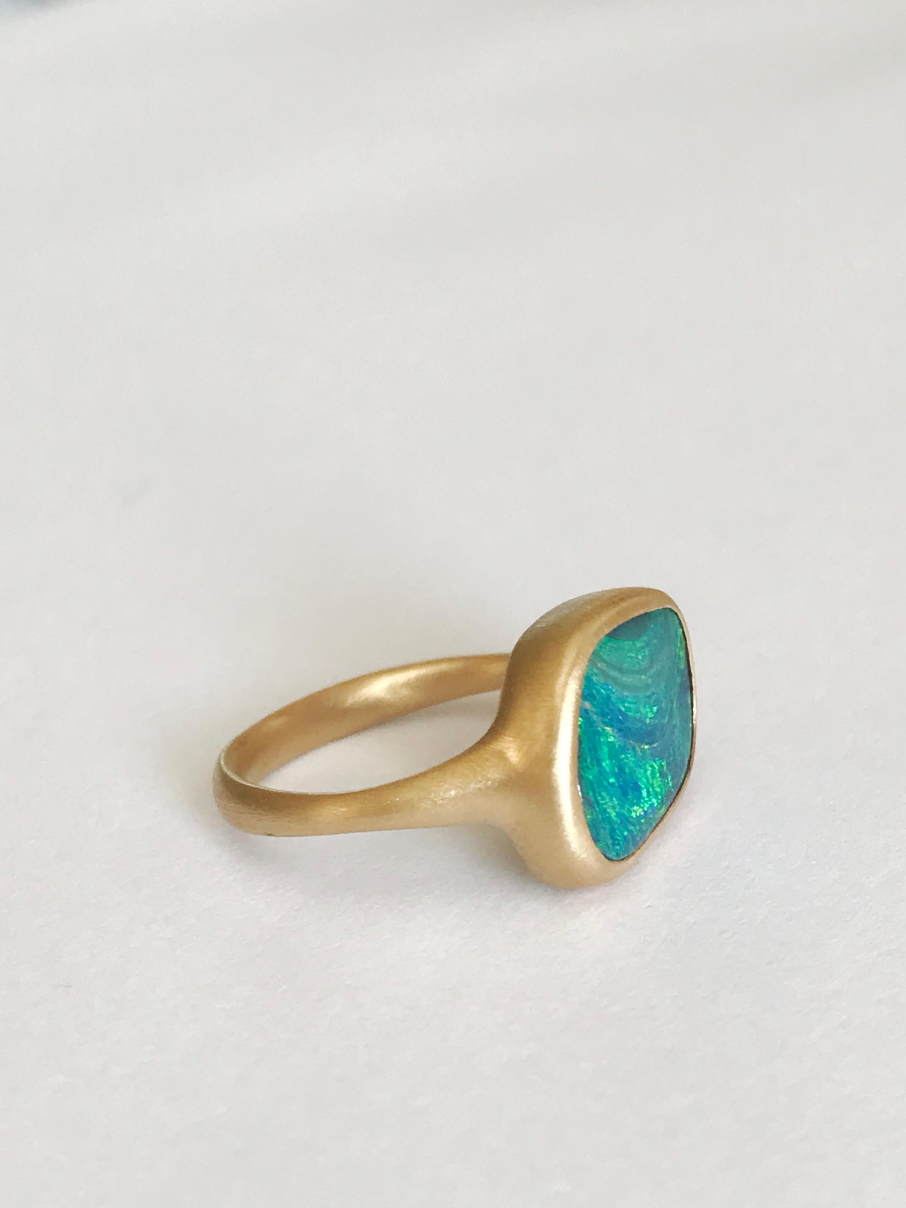 Women's Dalben Blue Green Boulder Opal Yellow Gold Ring For Sale