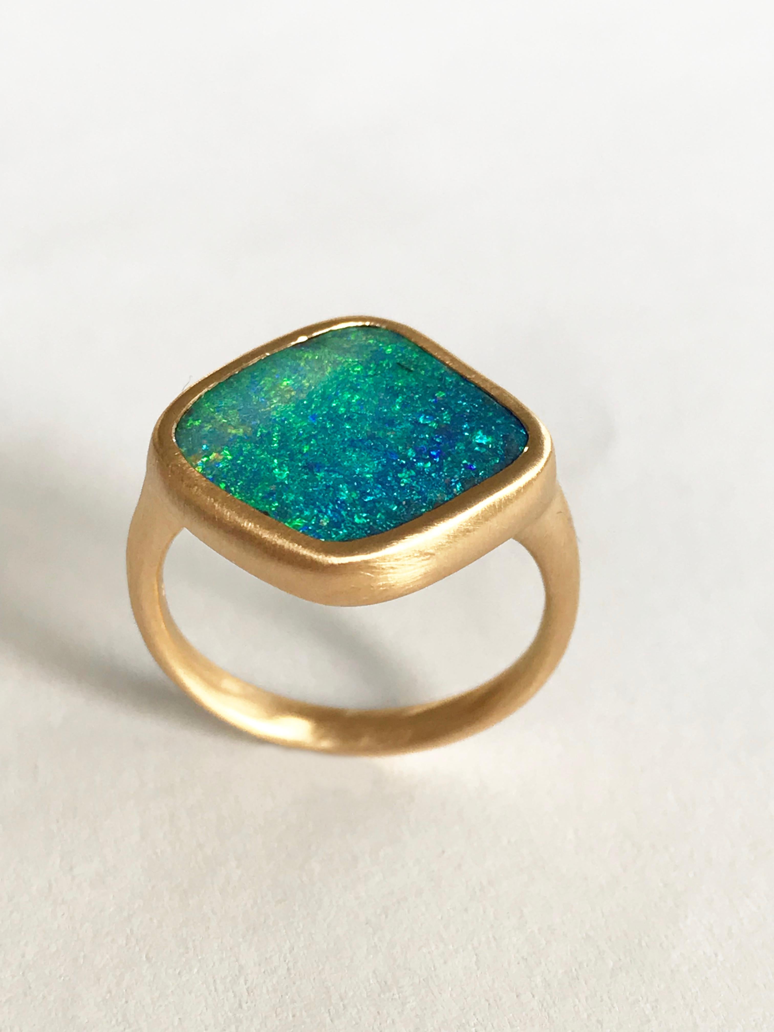 Dalben Blue Green Boulder Opal Yellow Gold Ring In New Condition For Sale In Como, IT