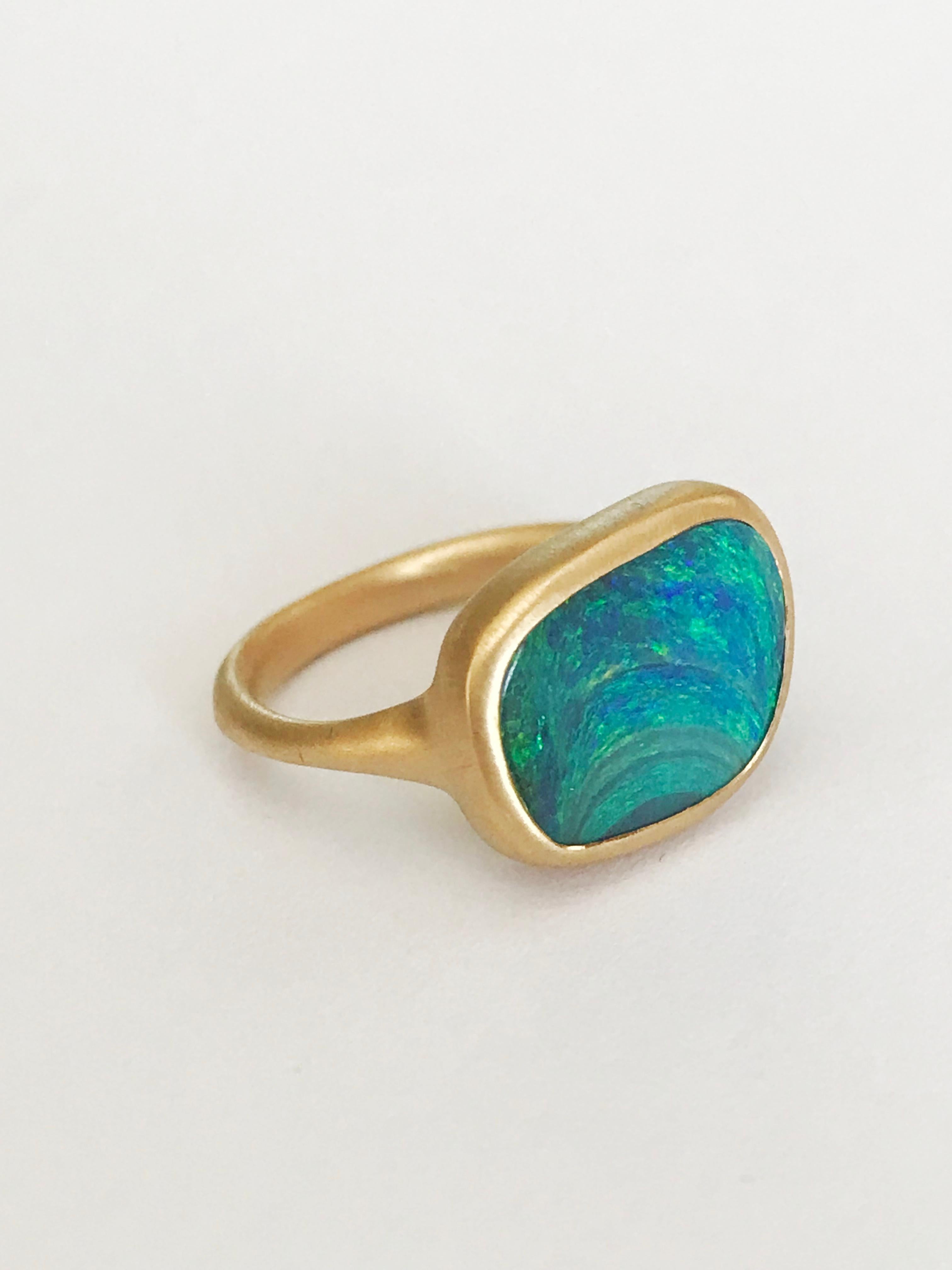 Dalben Blue Green Boulder Opal Yellow Gold Ring For Sale 1