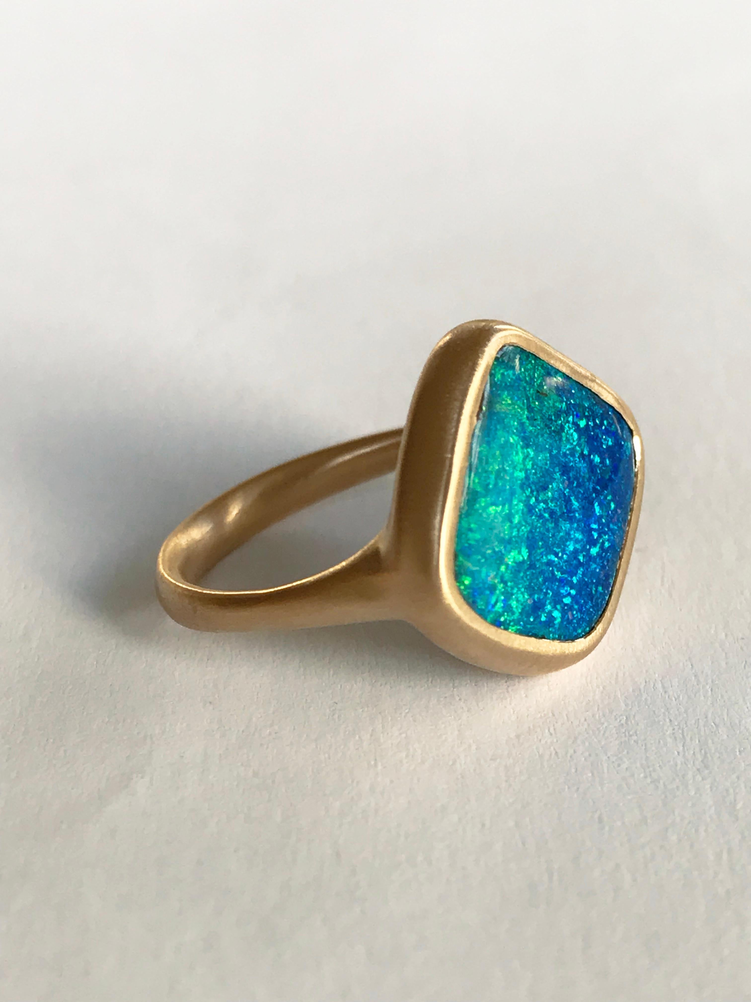 Women's Dalben Blue Green Boulder Opal Yellow Gold Ring For Sale