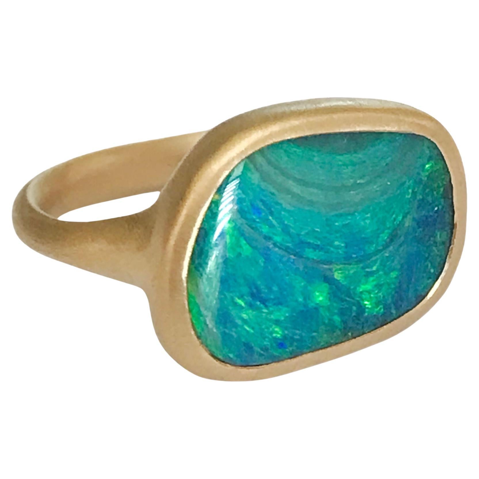 Dalben Blue Green Boulder Opal Yellow Gold Ring
