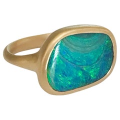 Dalben Blue Green Boulder Opal Yellow Gold Ring