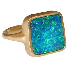 Dalben Blauer Grüner quadratischer Boulder-Opal-Ring aus Gelbgold