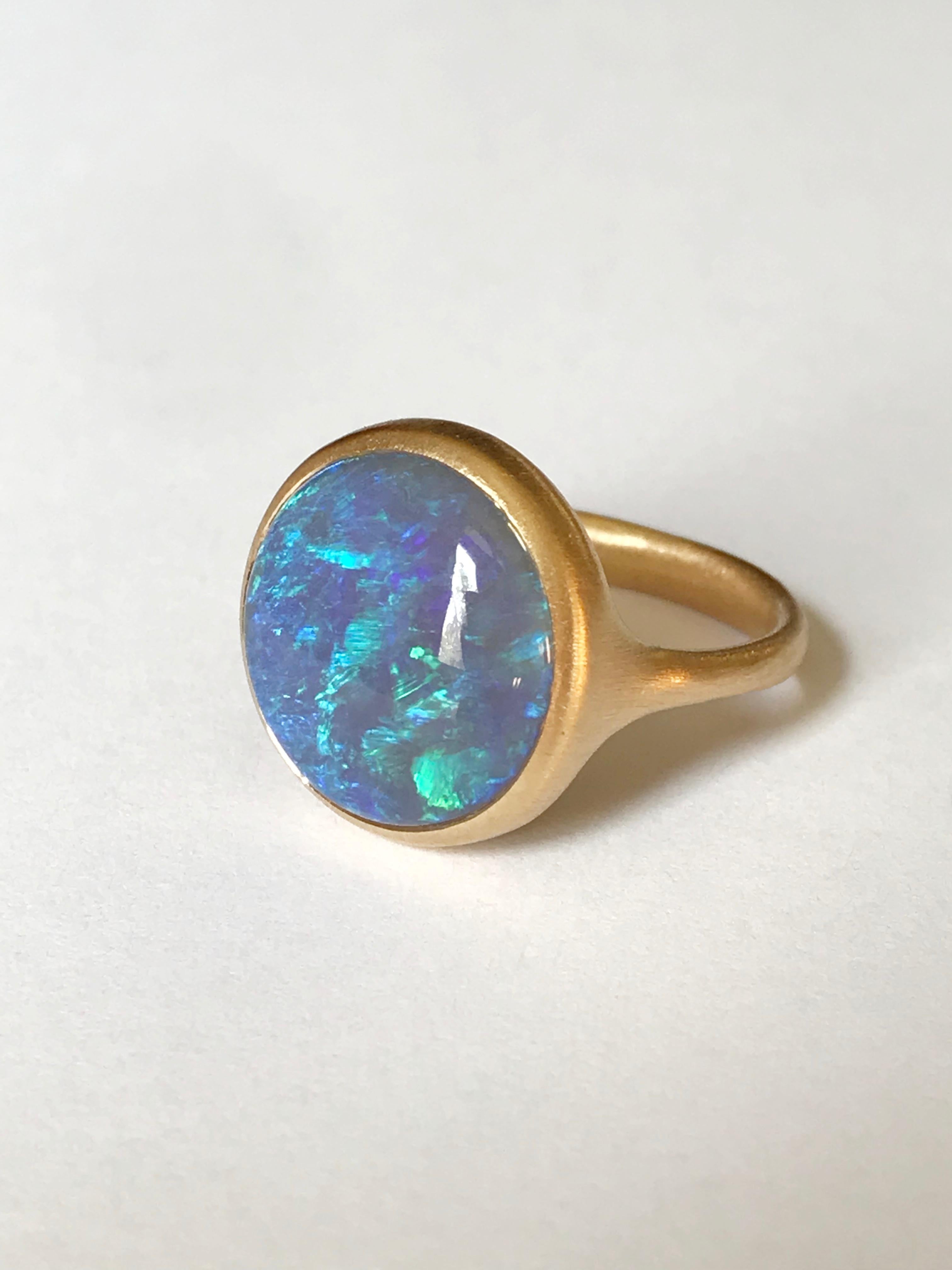 Dalben Blue Lightning Ridge Australian Opal Yellow Gold Ring 1