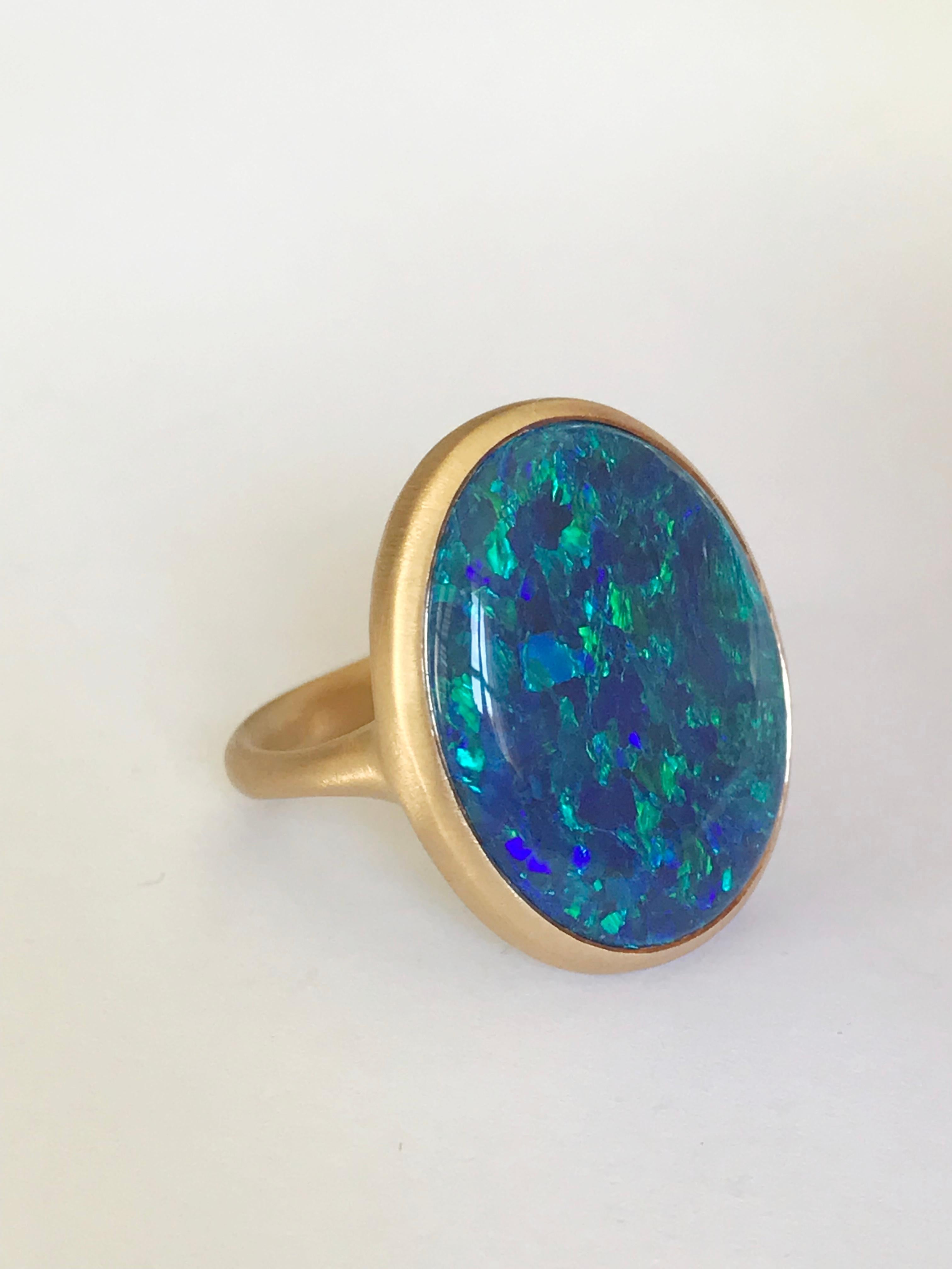 Dalben Blue Lightning Ridge Australian Opal Yellow Gold Ring For Sale 1