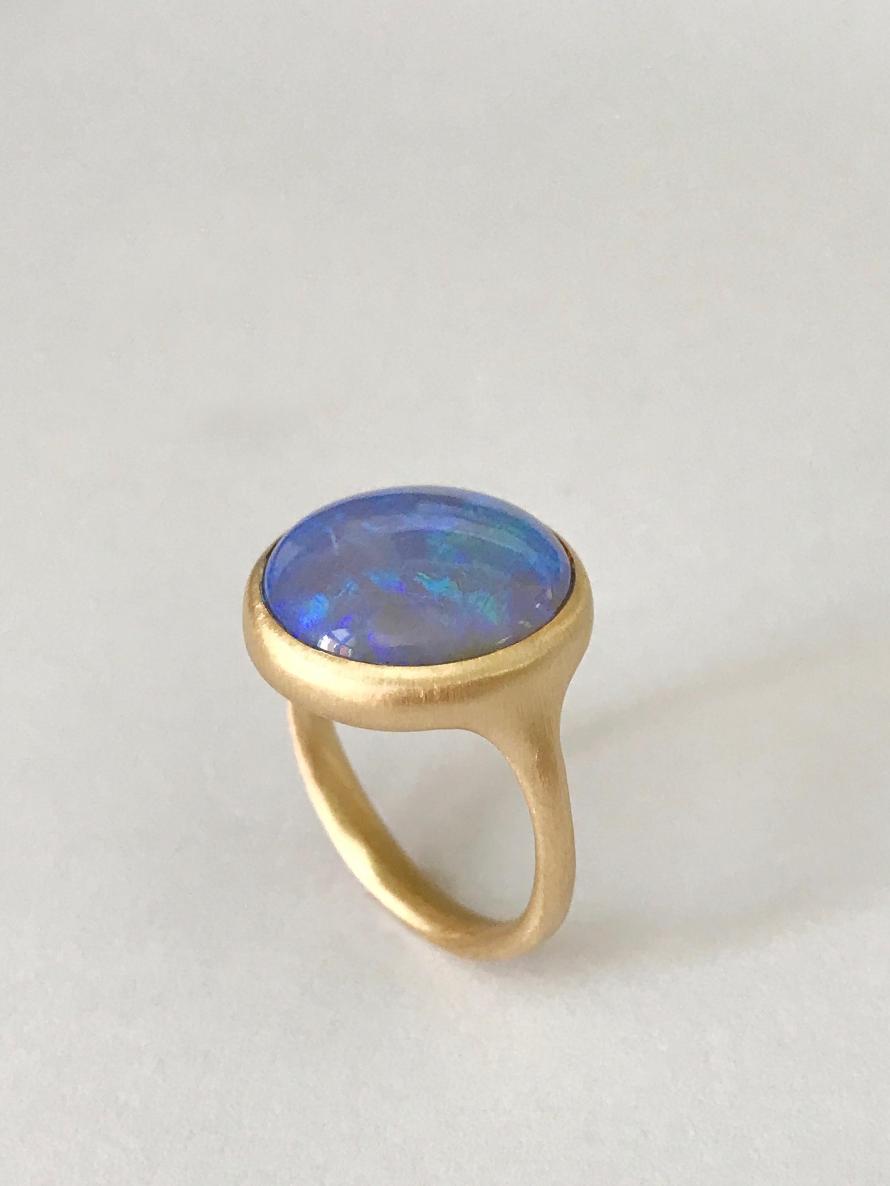 Dalben Blue Lightning Ridge Australian Opal Yellow Gold Ring 2