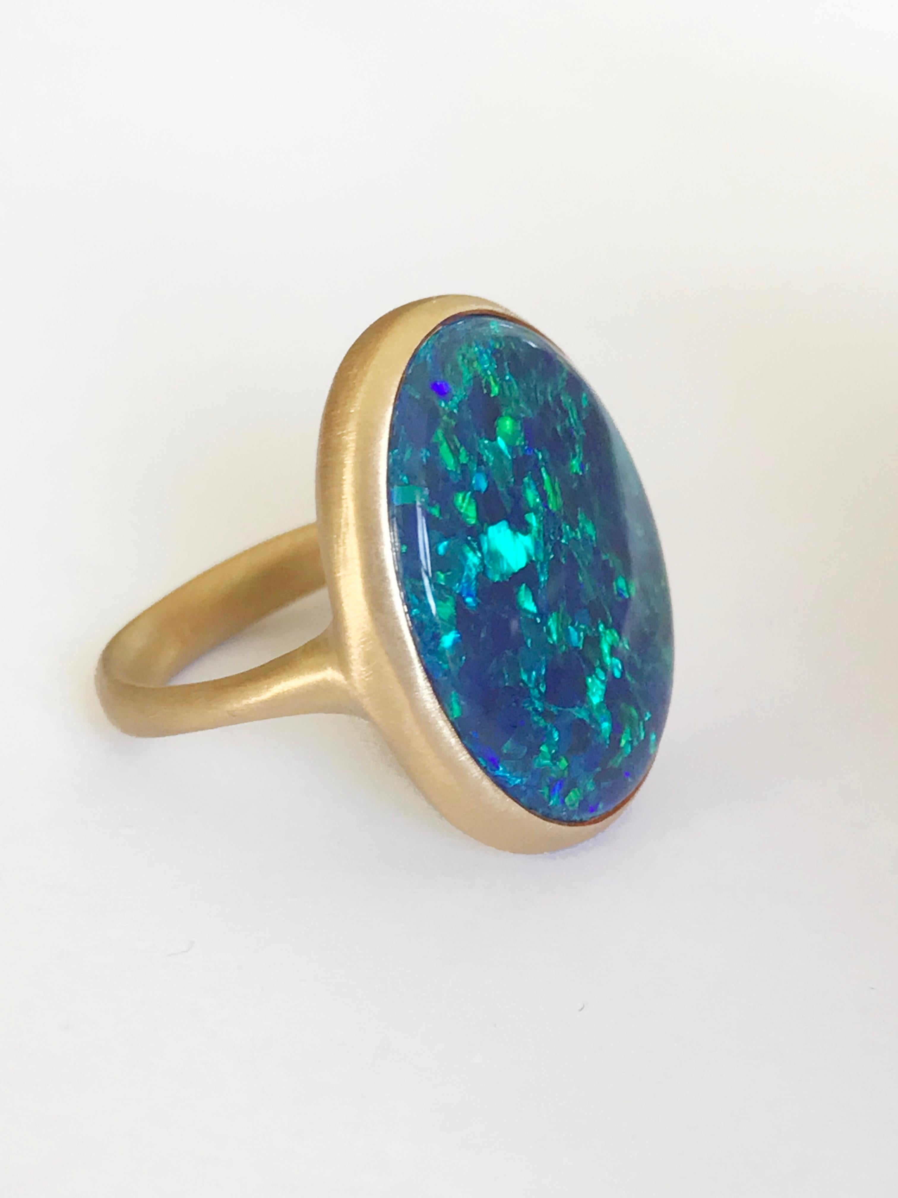 Dalben Blue Lightning Ridge Australian Opal Yellow Gold Ring For Sale 2