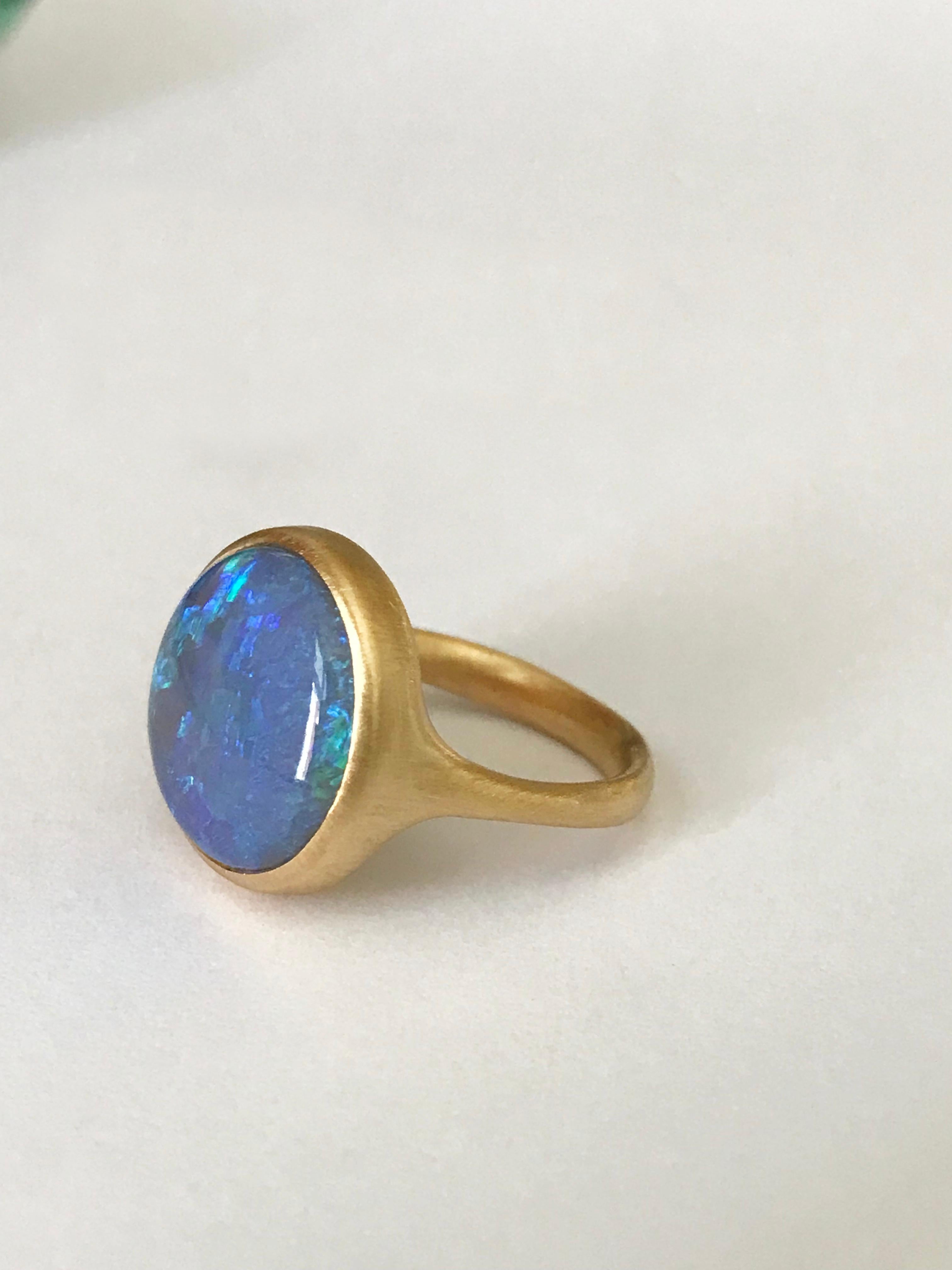 Dalben Blue Lightning Ridge Australian Opal Yellow Gold Ring 3