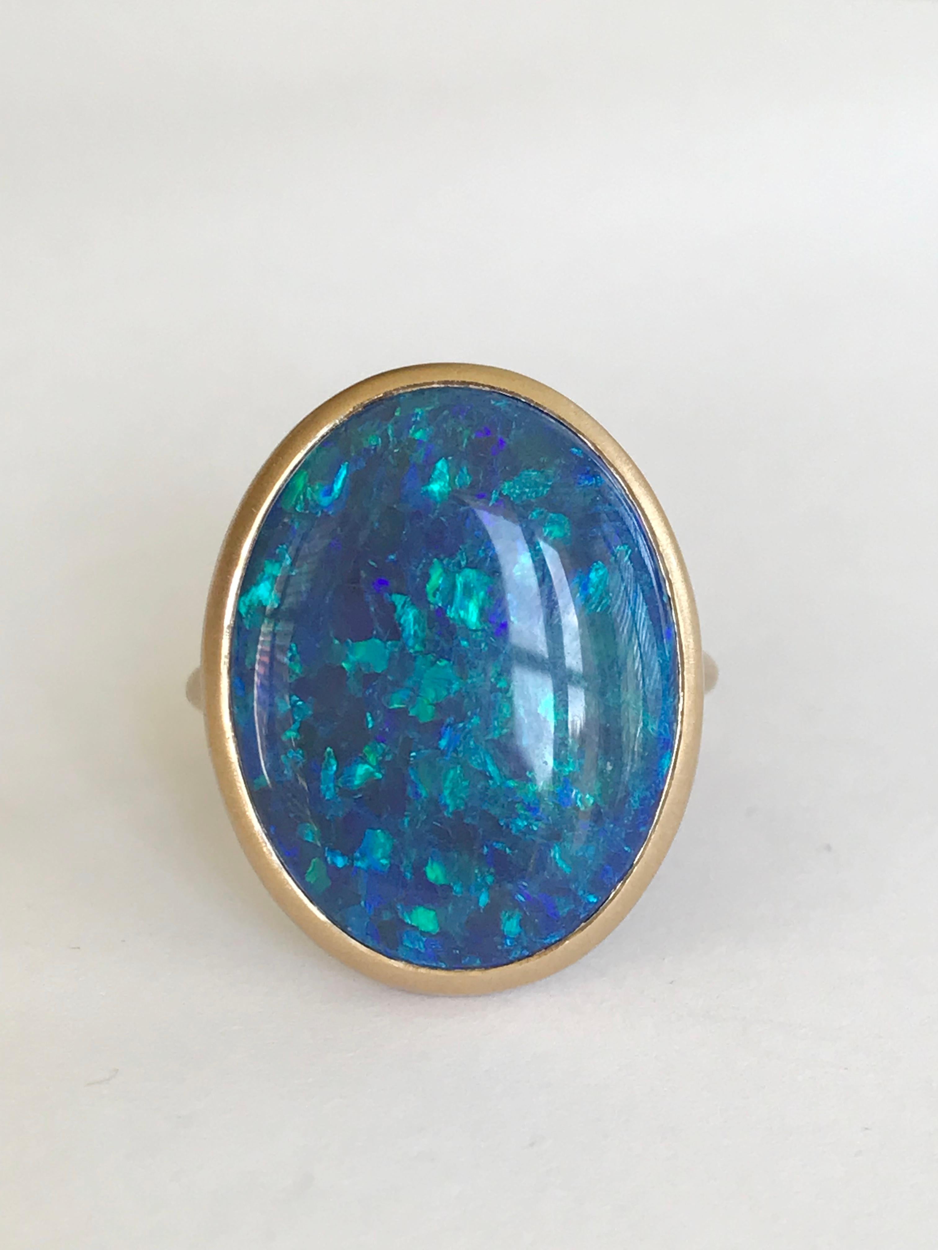 Dalben Blue Lightning Ridge Australian Opal Yellow Gold Ring For Sale 3