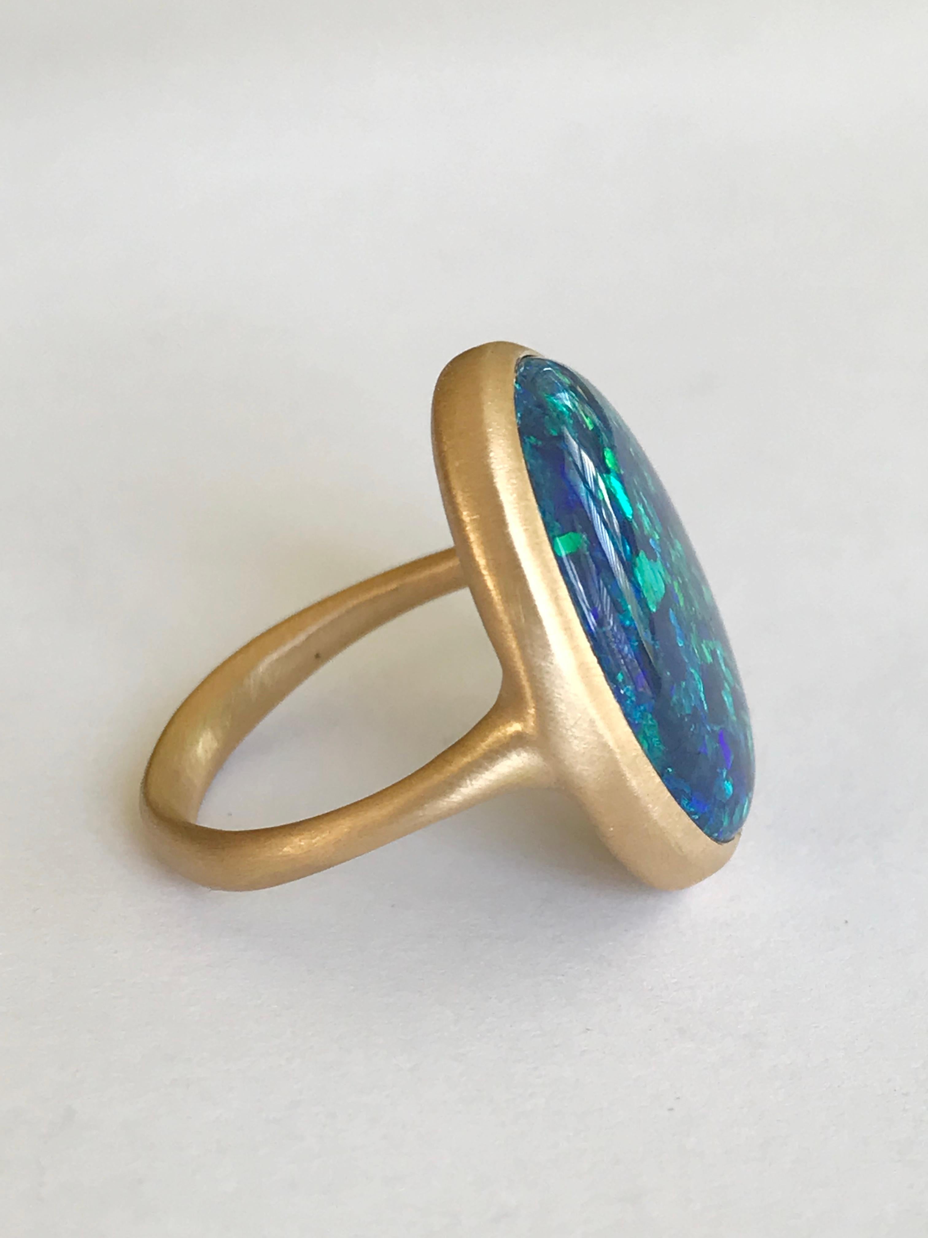 Dalben Blue Lightning Ridge Australian Opal Yellow Gold Ring For Sale 4