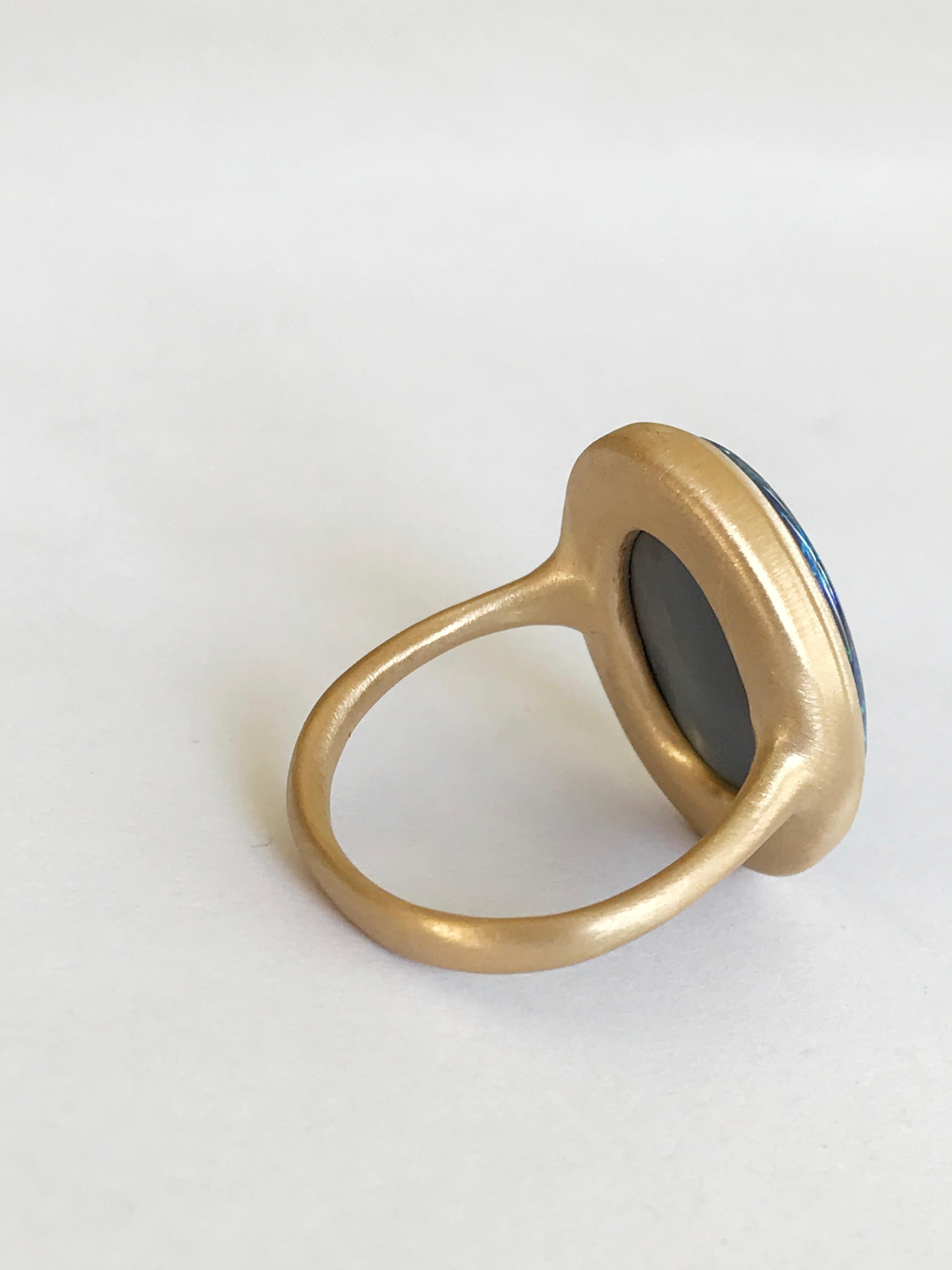 Dalben Blue Lightning Ridge Australian Opal Yellow Gold Ring For Sale 5