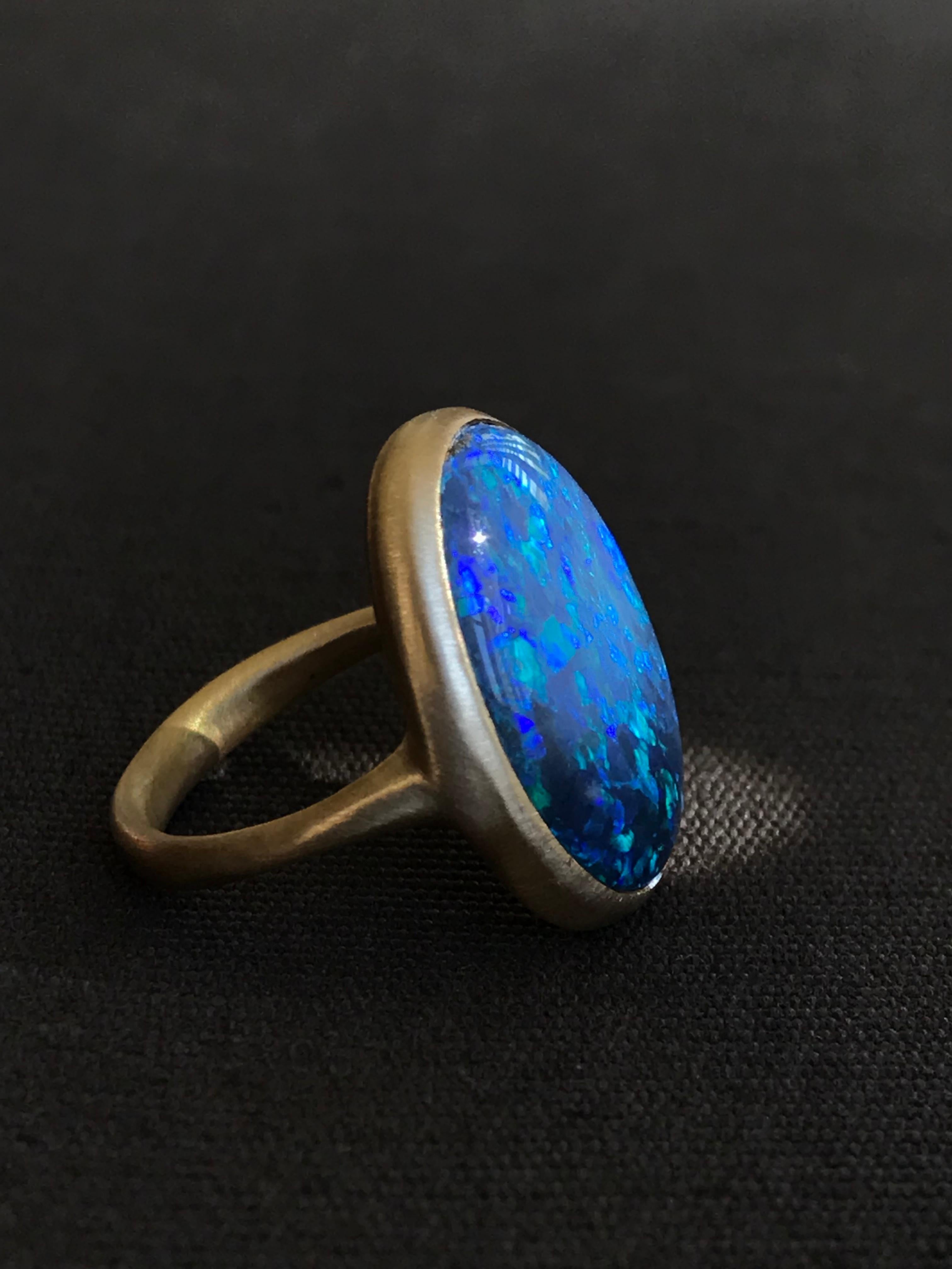 Dalben Blue Lightning Ridge Australian Opal Yellow Gold Ring For Sale 7